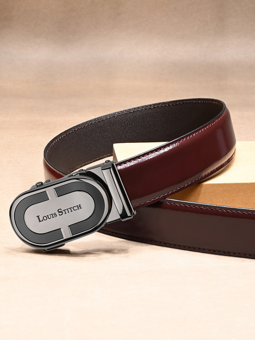 LOUIS STITCH Premium VT Leather Men Auto Lock Buckle Belt