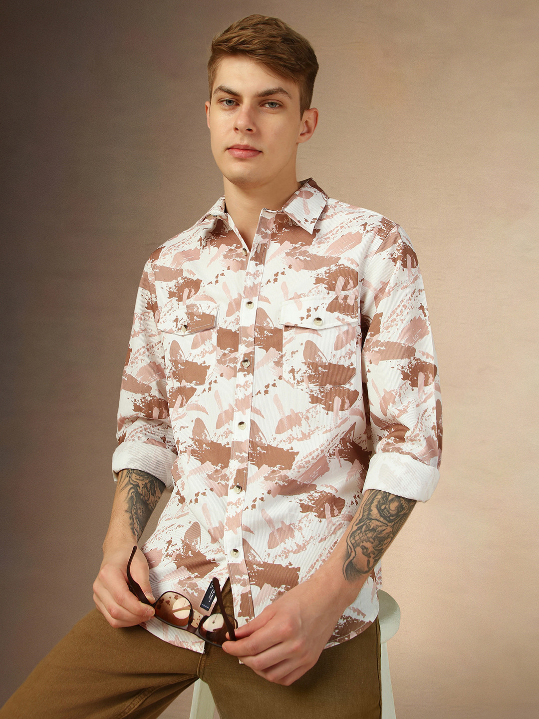 Dennis Lingo Relaxed Fit Abstract Printed Spread Collar Pure Cotton Casual Shacket