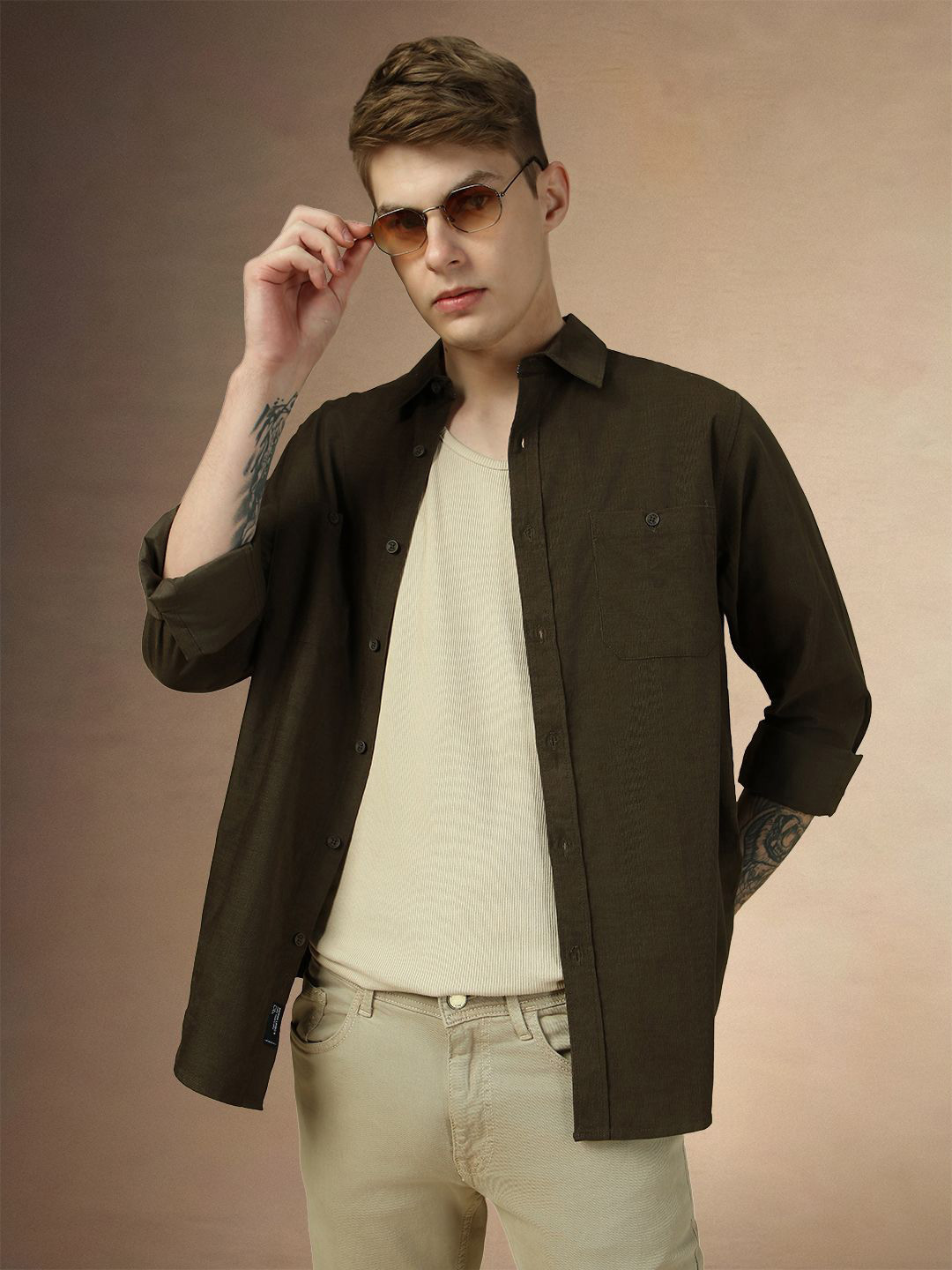 Dennis Lingo Relaxed Fit Spread Collar Cordrouy Casual Shirt
