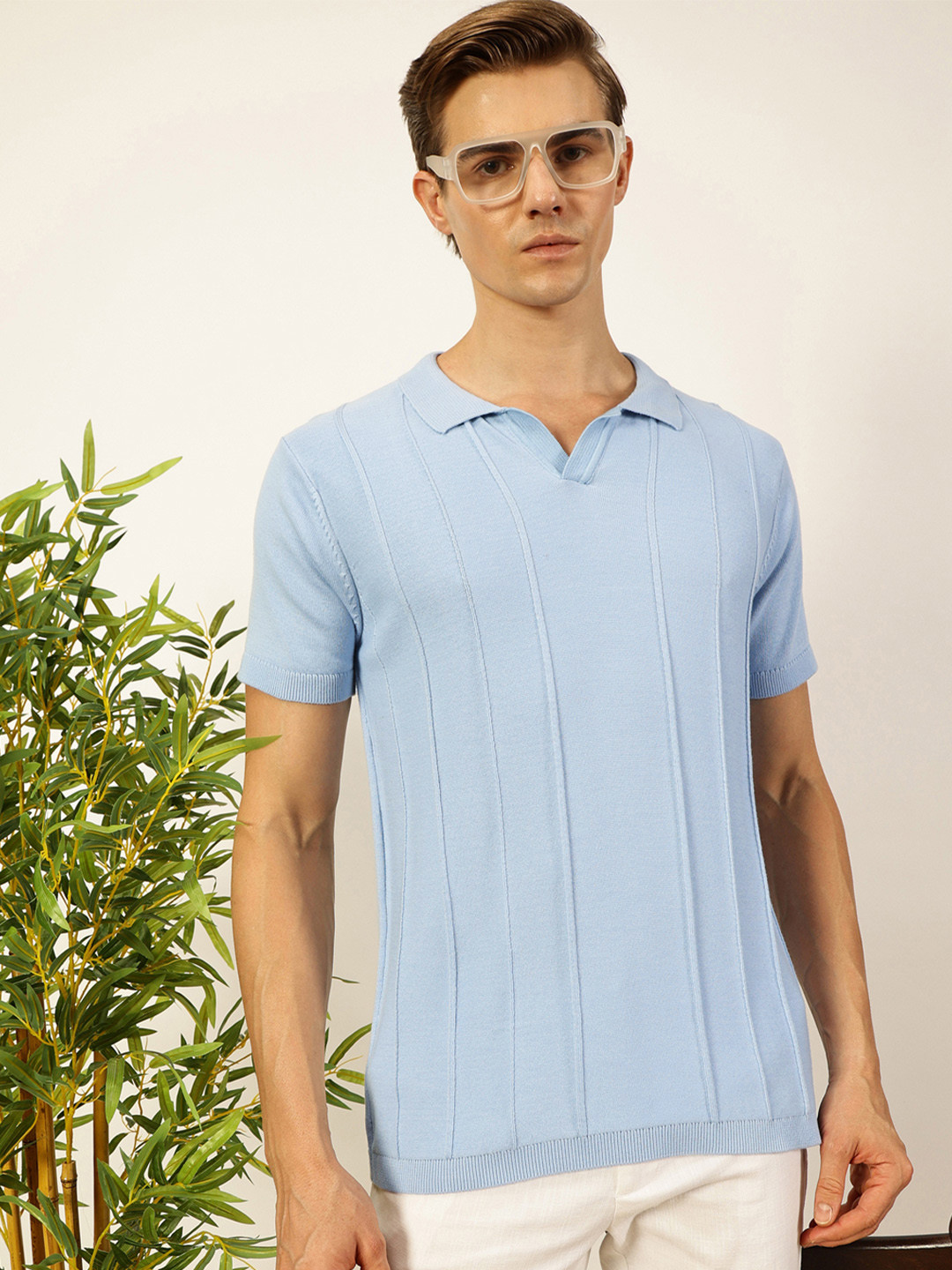Thomas Scott Men Knit Striped Polo Collar T-shirt