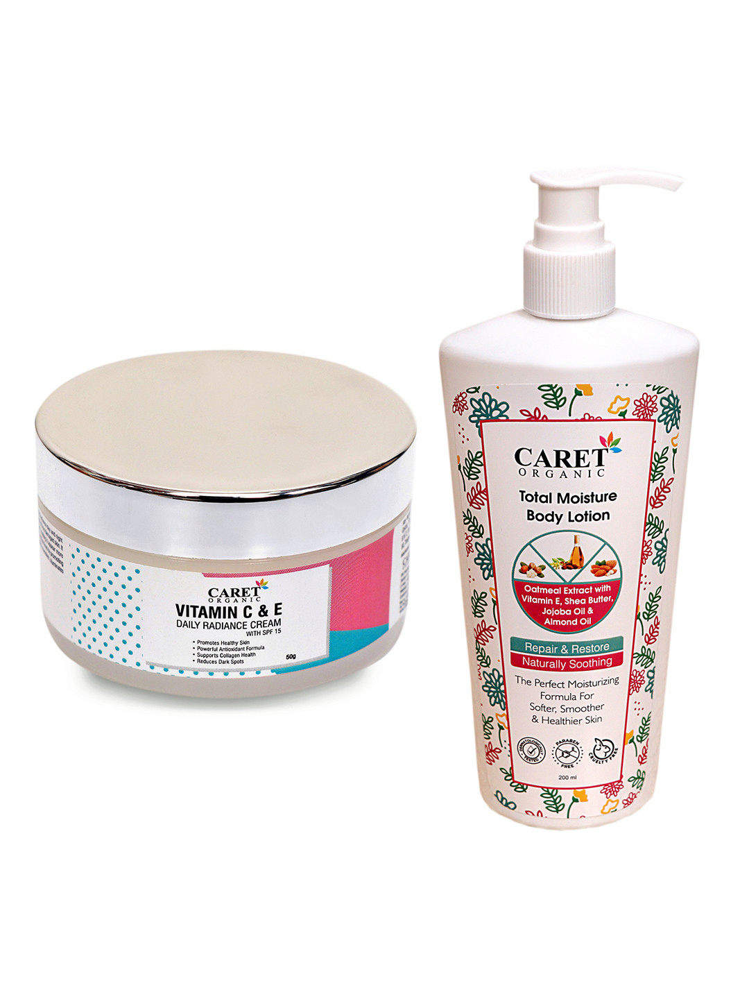CARET ORGANIC Set Of 2  Daily Radiance Cream- 50g & Total Moisture Body Lotion-200ml