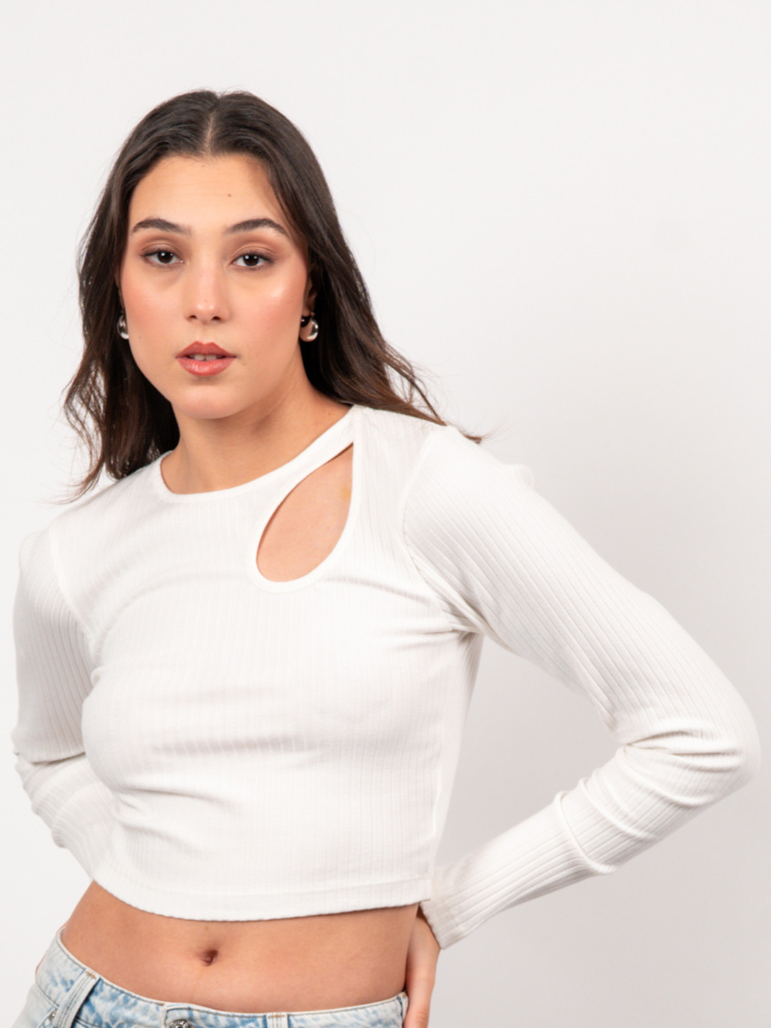 Strong And Brave Regular Fit Fitted Top with Shoulder Cut-Outs