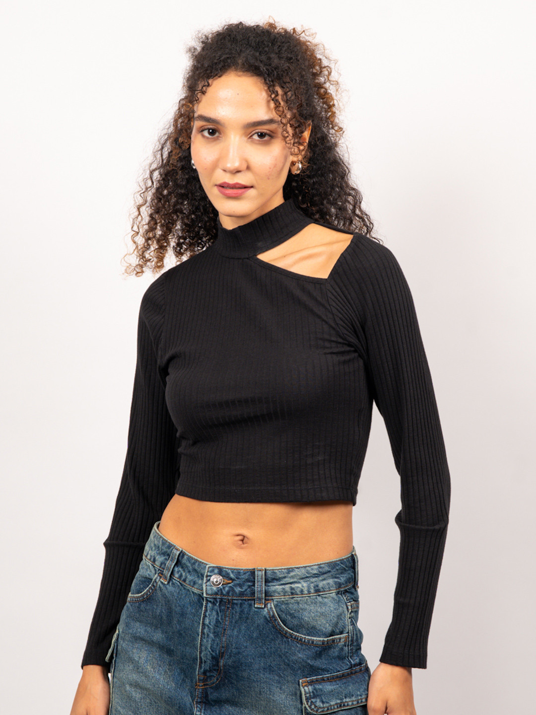 Strong And Brave Women's Regular Fit Urban Chic Cut-Out Detail Fitted Top