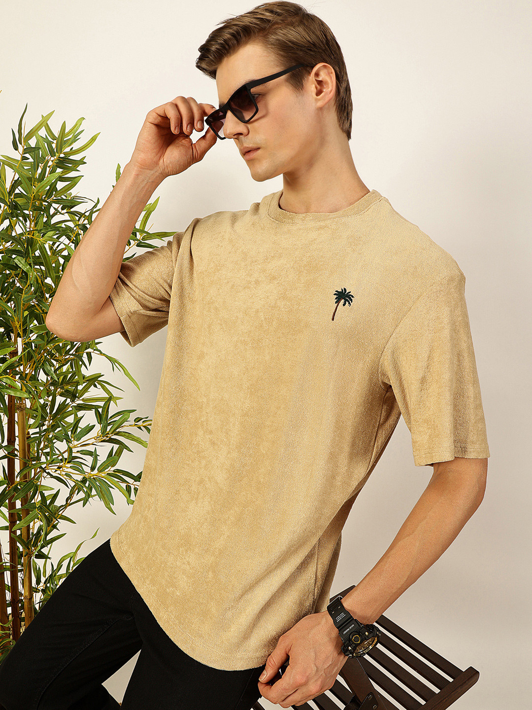 Thomas Scott Men's Solid Round Neck Oversized Casual T-shirt