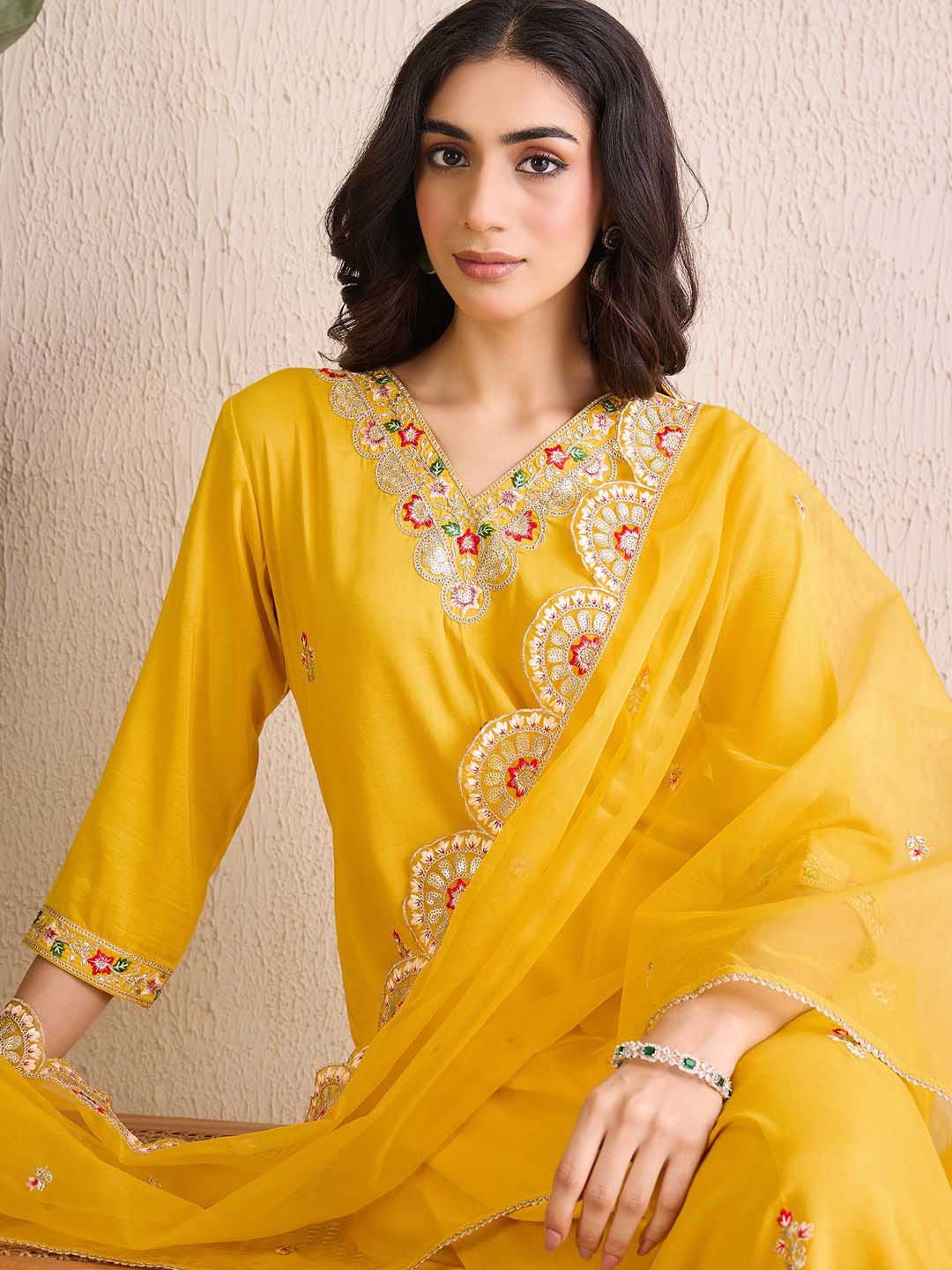 Indo Era Women Ethnic Motifs Embroidered Regular Kurta With Trousers & With Dupatta - Kurta Sets for Women 30982846 | Myntra