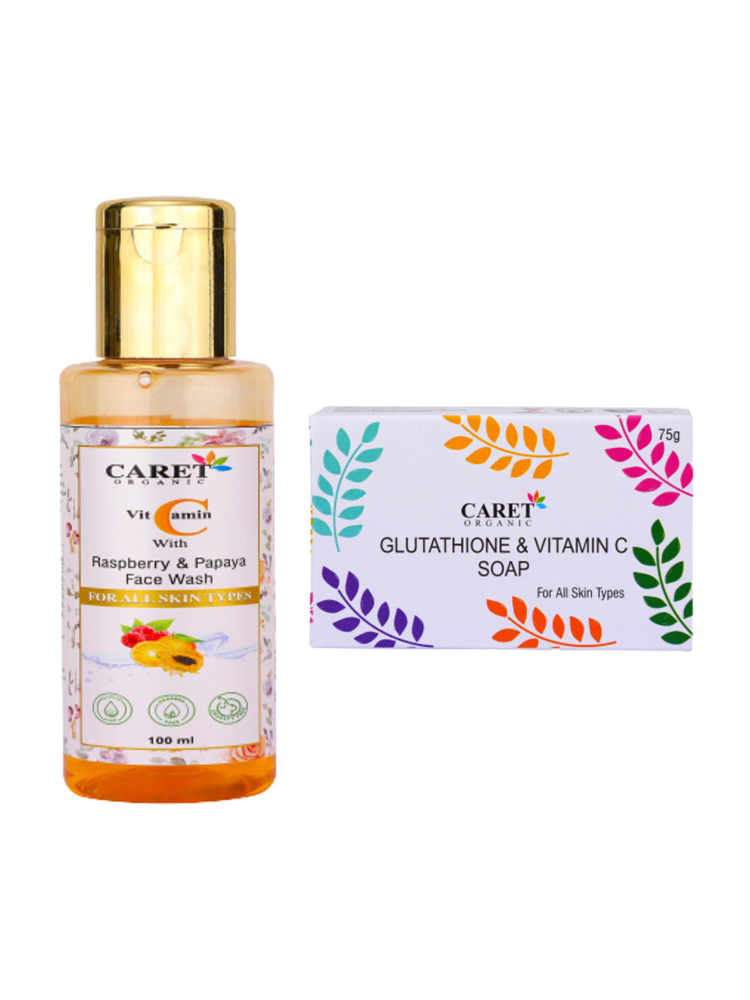 CARET ORGANIC Raspberry & Papaya Face Wash 100 ml With Glutathione & Vitamin C Soap