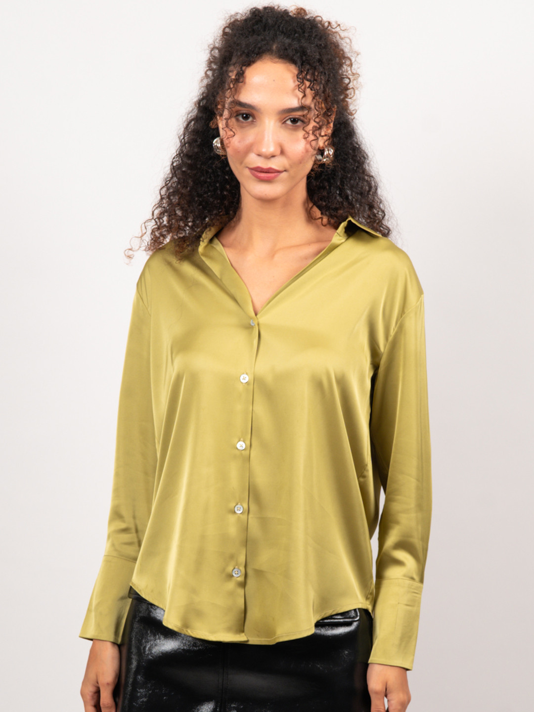 Strong And Brave Premium Oversized Spread Collar Satin Shirt