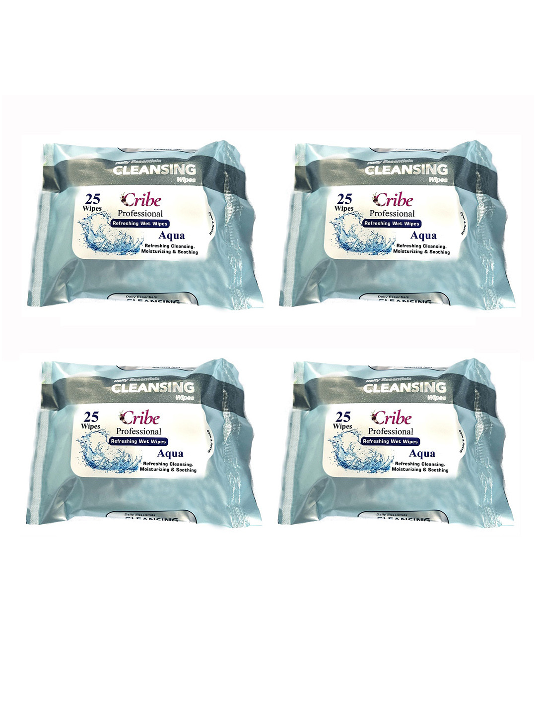 CRIBE Set Of 4 Aqua Wet Cleansing Wipes With Vitamin C - 25 Wipes Each