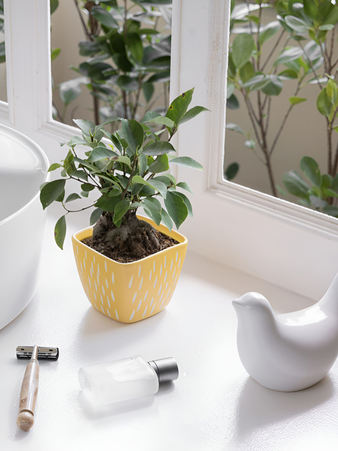 Claymistry Yellow and Beige Textured Ceramic Flower Planter