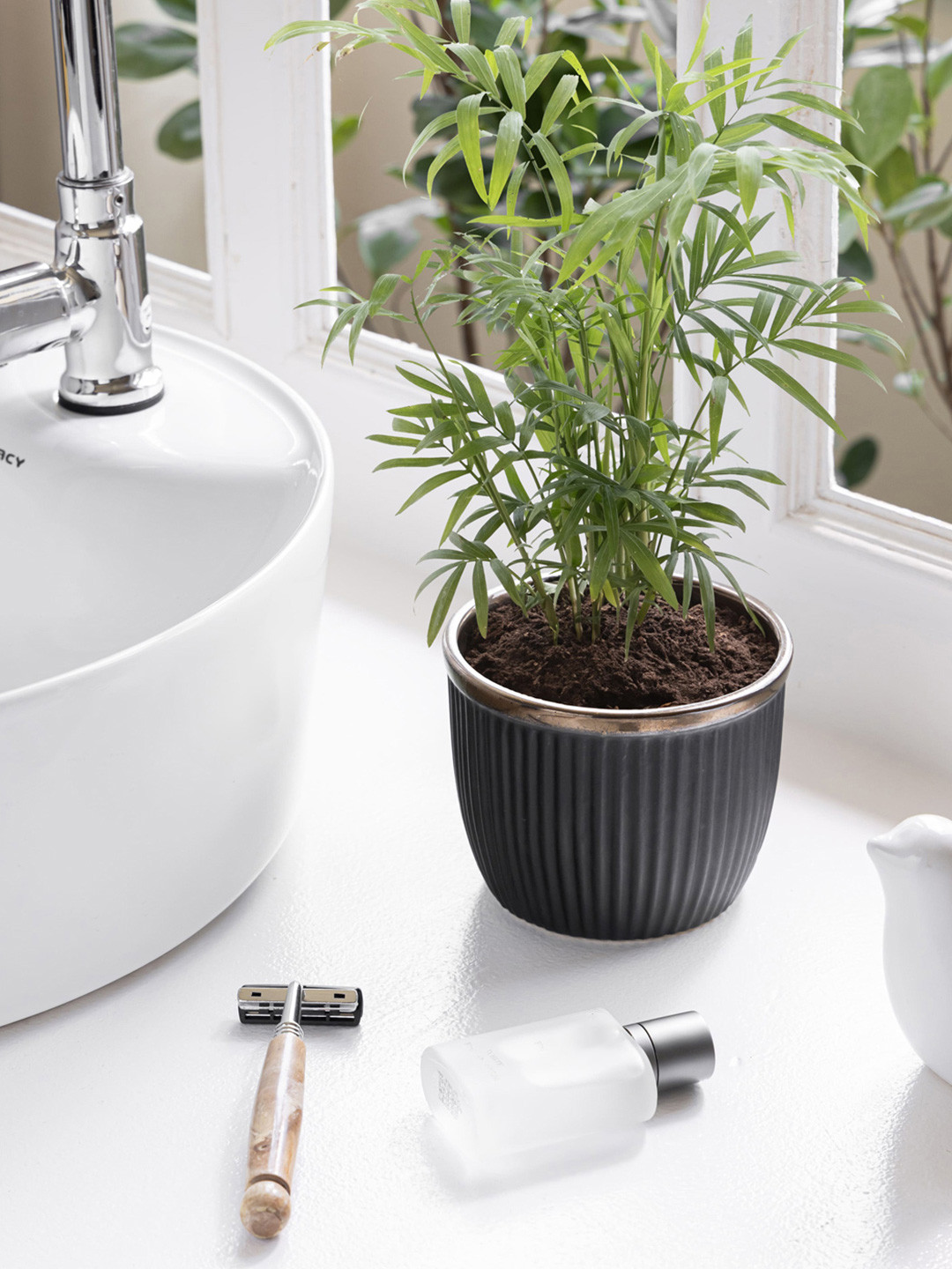 Claymistry 2 Pieces Black & Beige Textured Ceramic Cylinder Planters