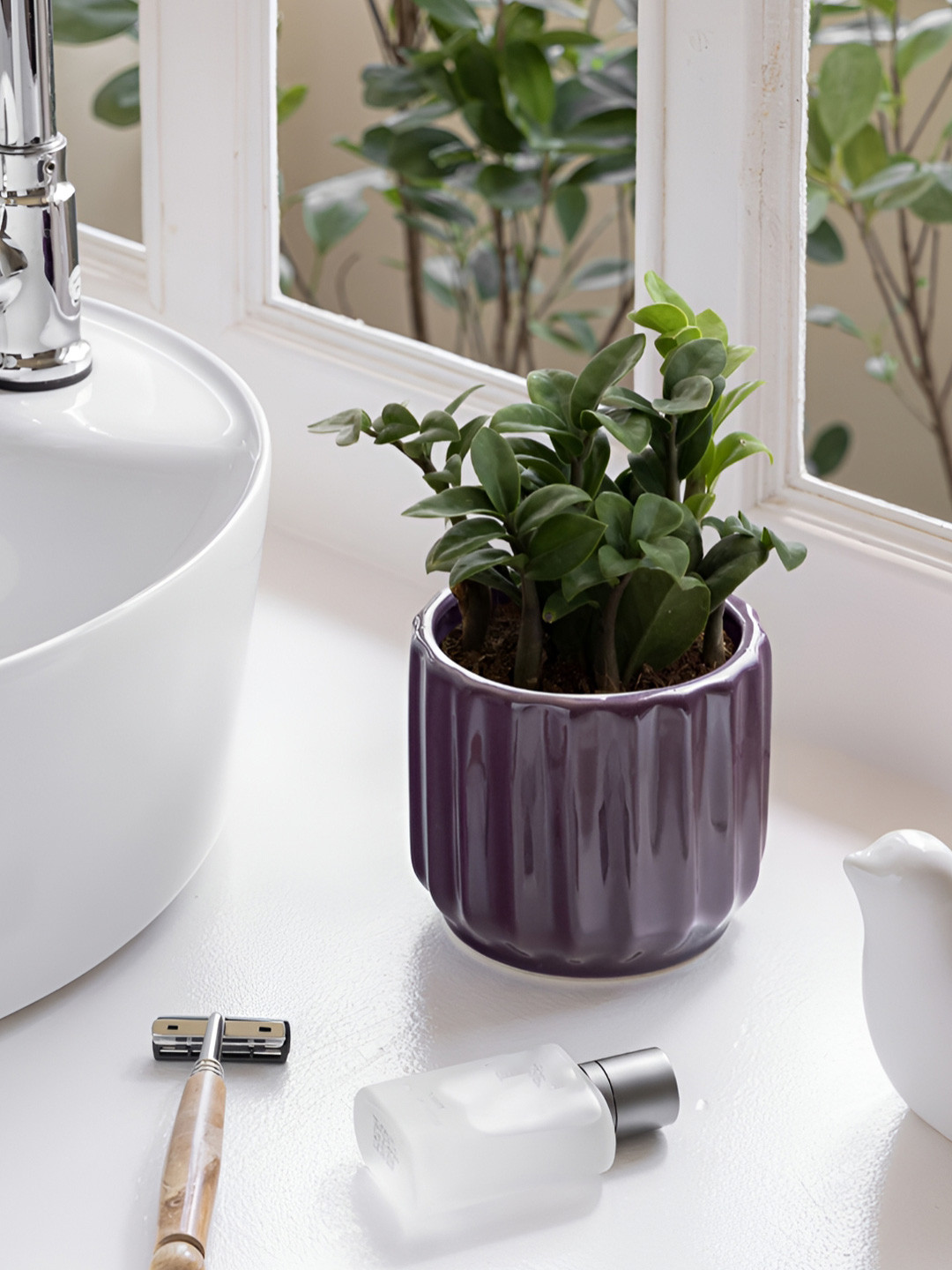 Claymistry Violet Glossy Ceramic Fluted Planters
