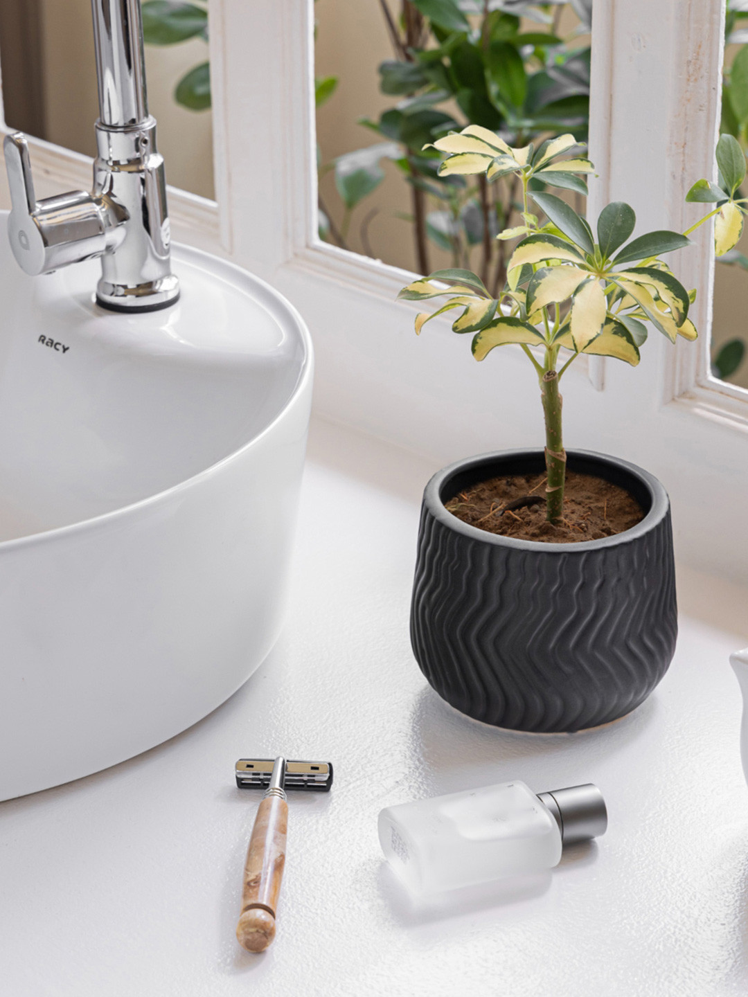Claymistry Black 2 Pieces Textured Ceramic Flower Planter