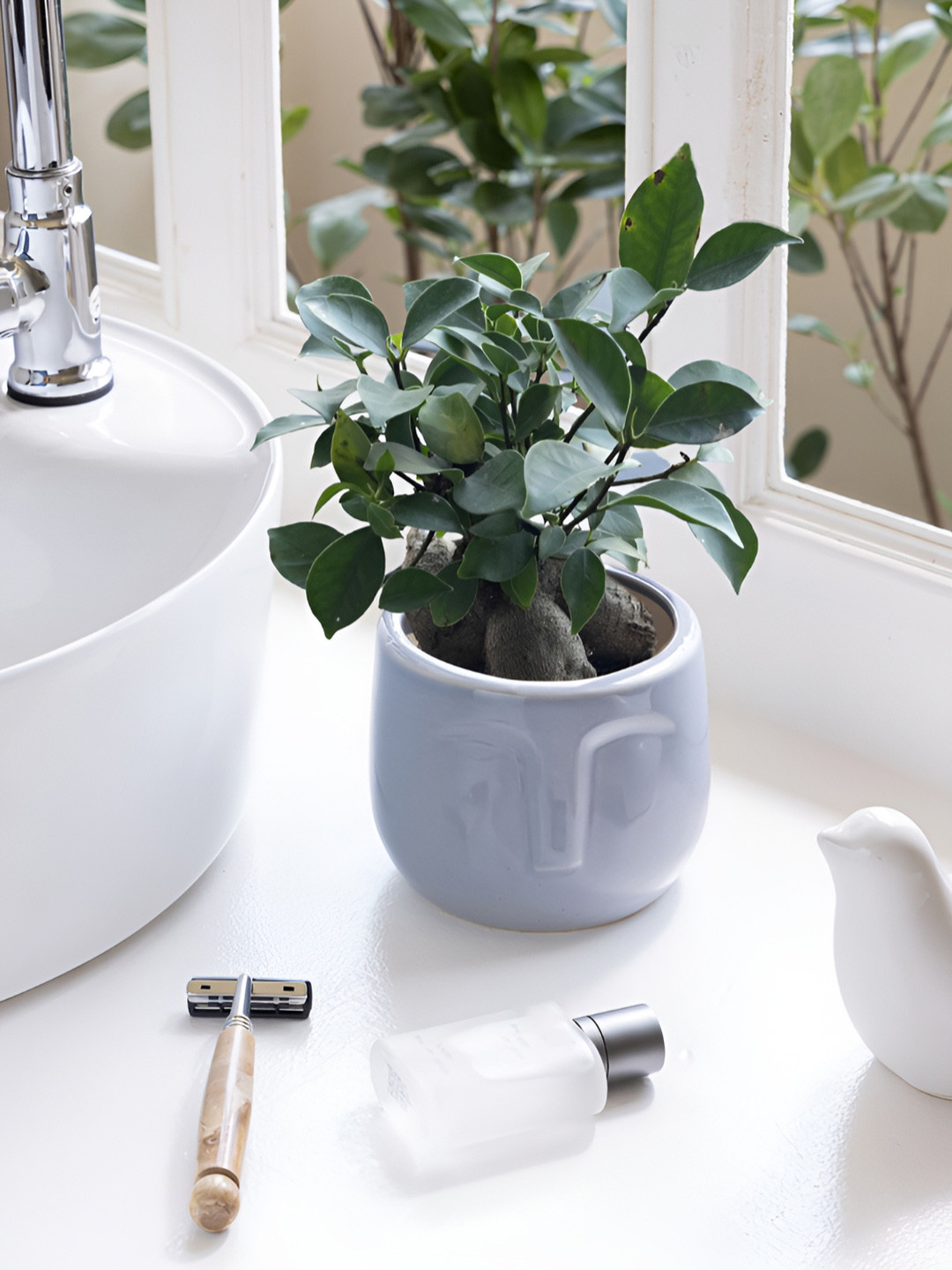 Claymistry Blue & Beige Glossy Ceramic Face Planters