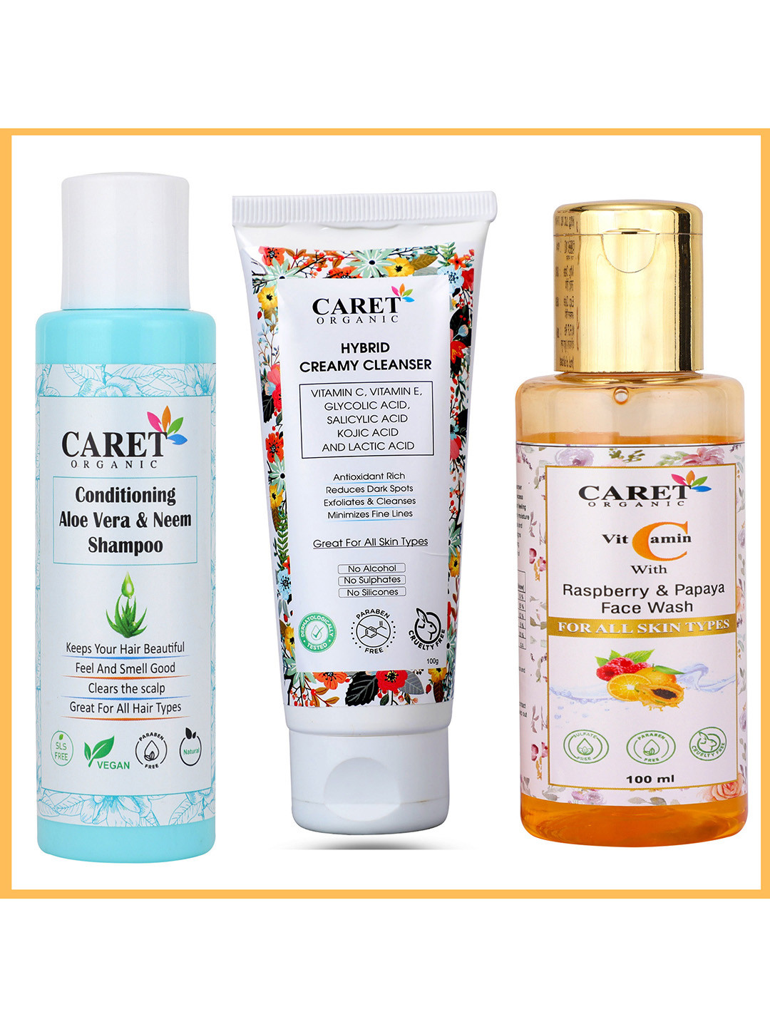 CARET ORGANIC Set Of 3 Bath & Body Care Combo-100 ml Each