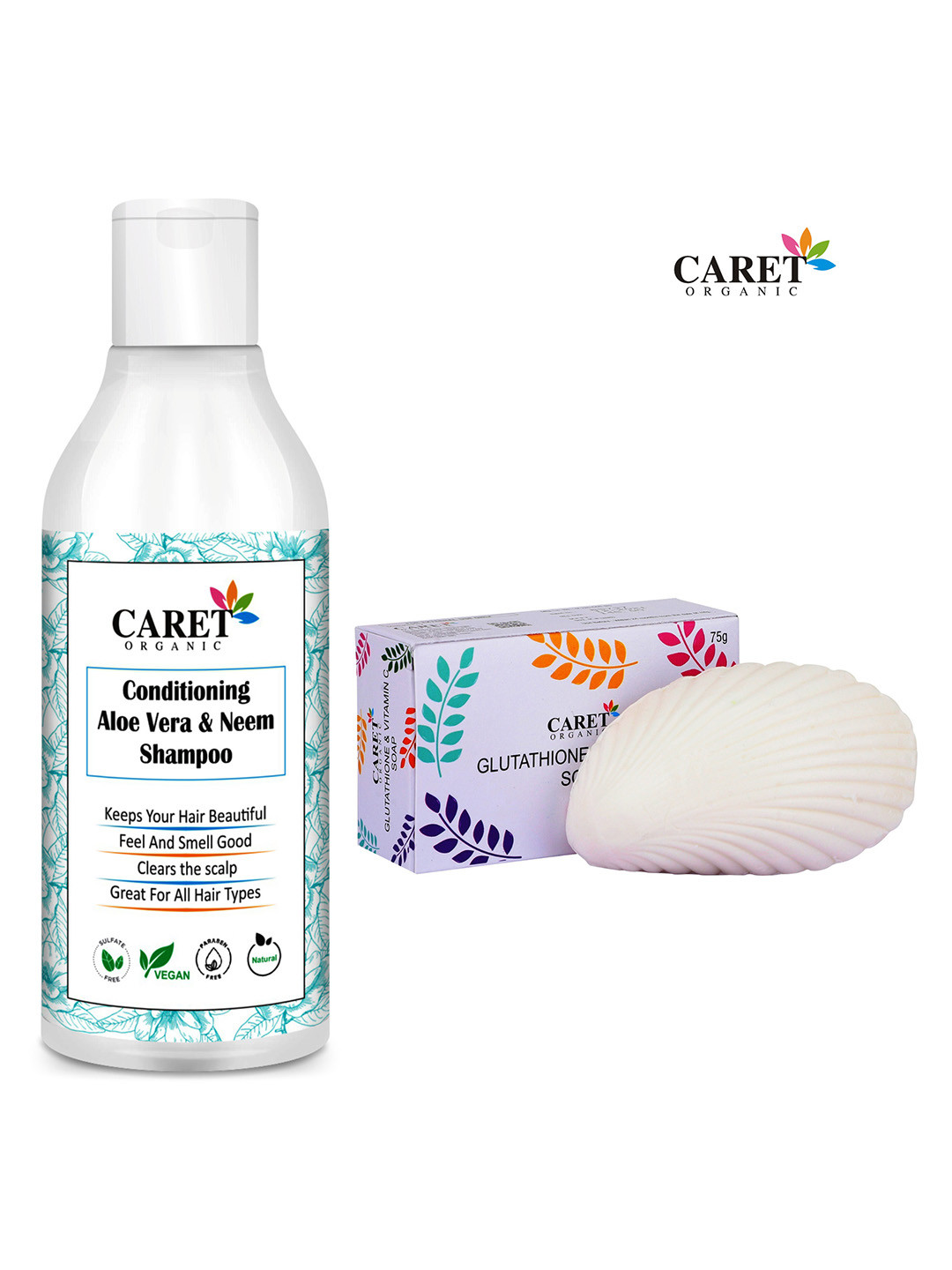 CARET ORGANIC Aloe vera & Neem Shampoo- 200 ml & Glutathione Vitamin C Soap Combo - 75 g