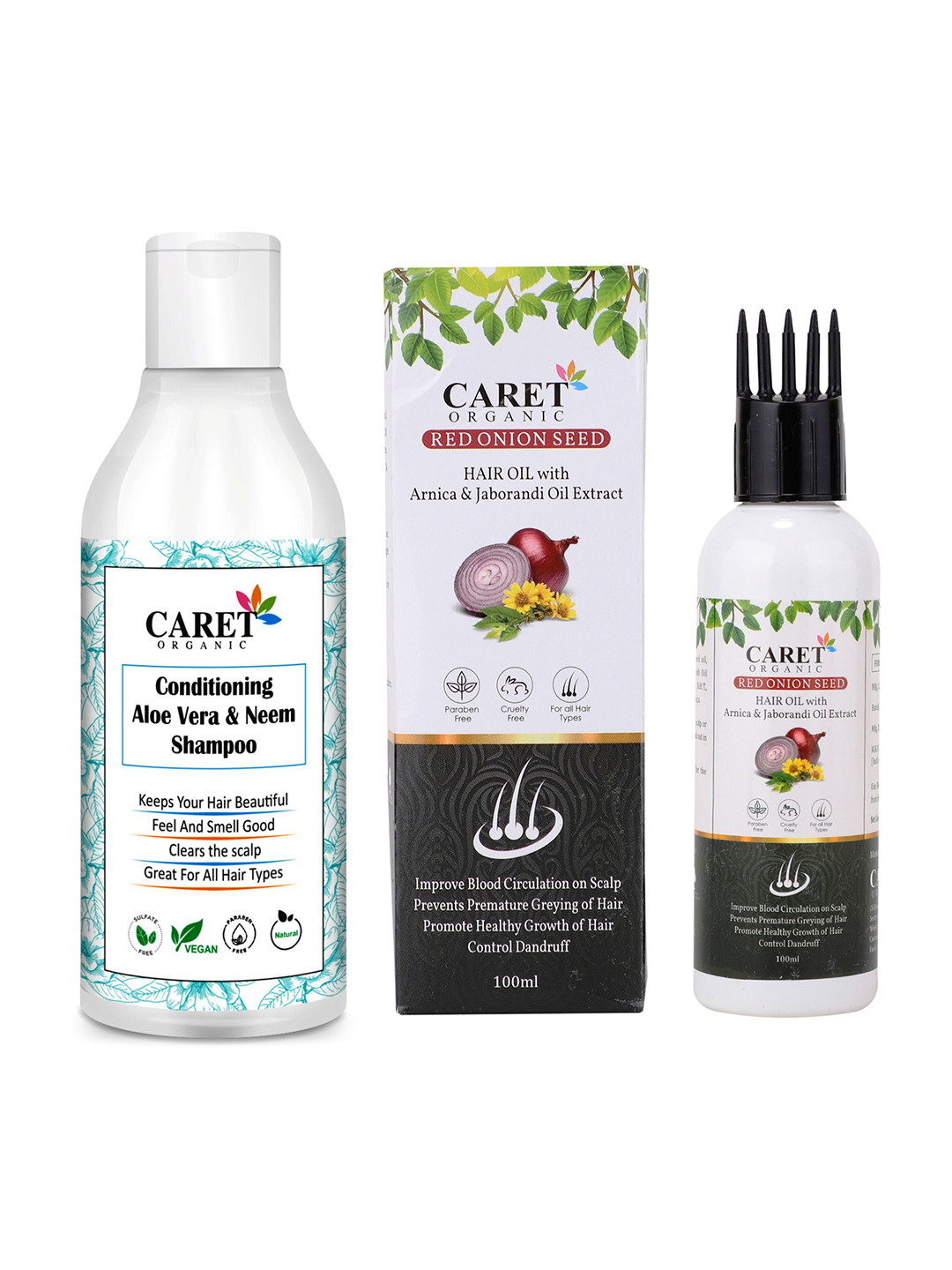 CARET ORGANIC Set Of 2 Conditioning Aloevera Shampoo-300 ml & Onion Seed Hair Oil-100 ml