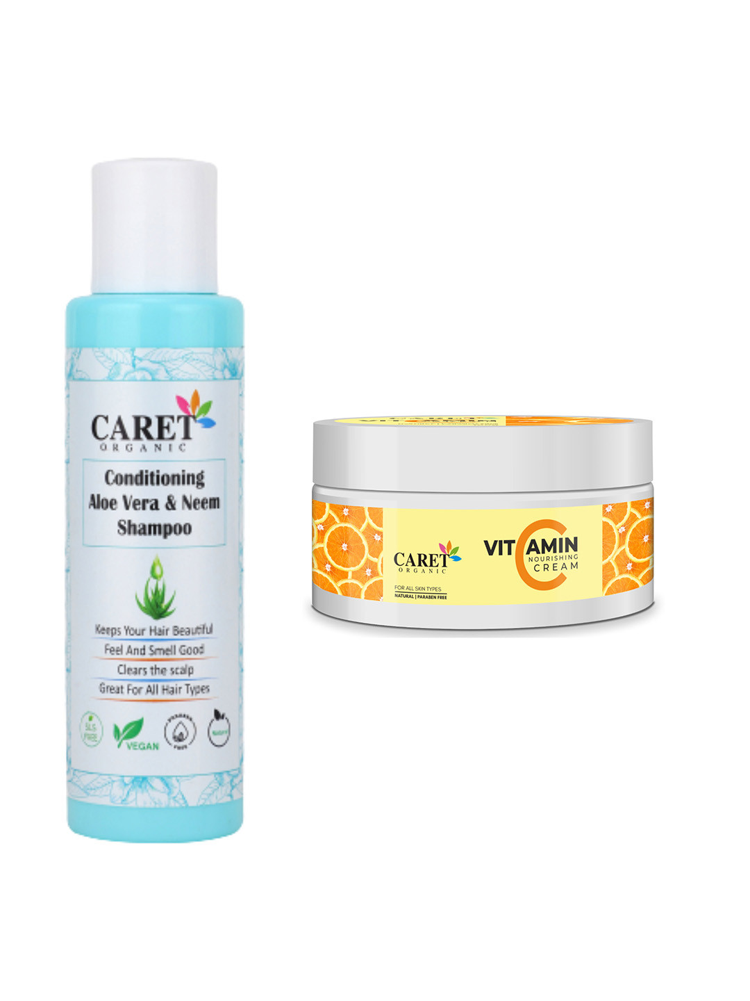 CARET ORGANIC Aloe vera & Neem Shampoo-100 ml & Vitamin C Nourishing Cream Combo-50 g