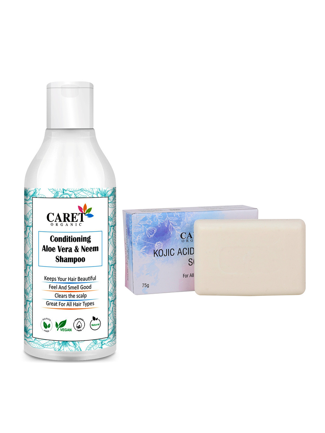 CARET ORGANIC Conditioning Aloe Vera Shampoo 300 ml Kojic Acid & Vitamin C Soap 75 g