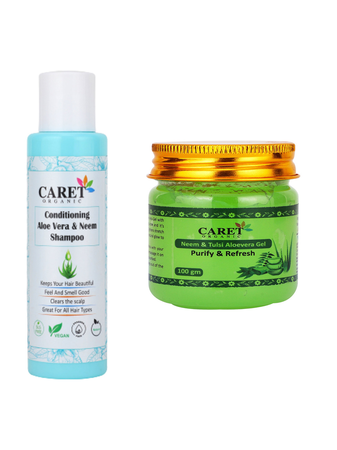 CARET ORGANIC Aloe vera & Neem Shampoo & Neem Tulsi Aloevera Gel Combo -100 g Each