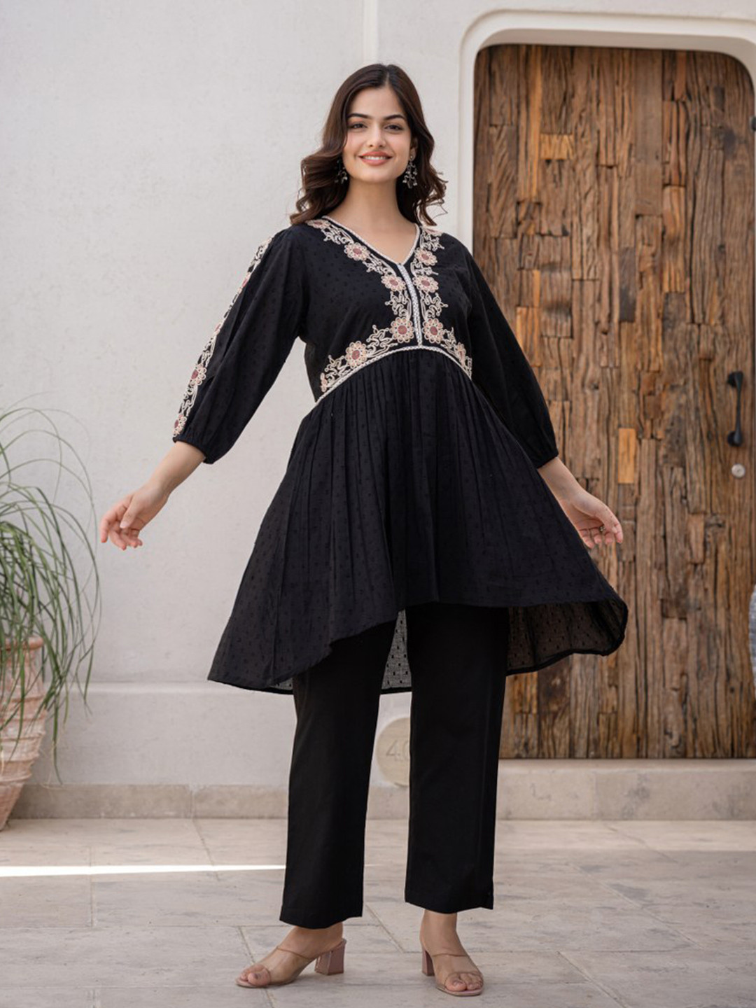 CUSTARD Embroidered Tunic With Trouser Co-Ords