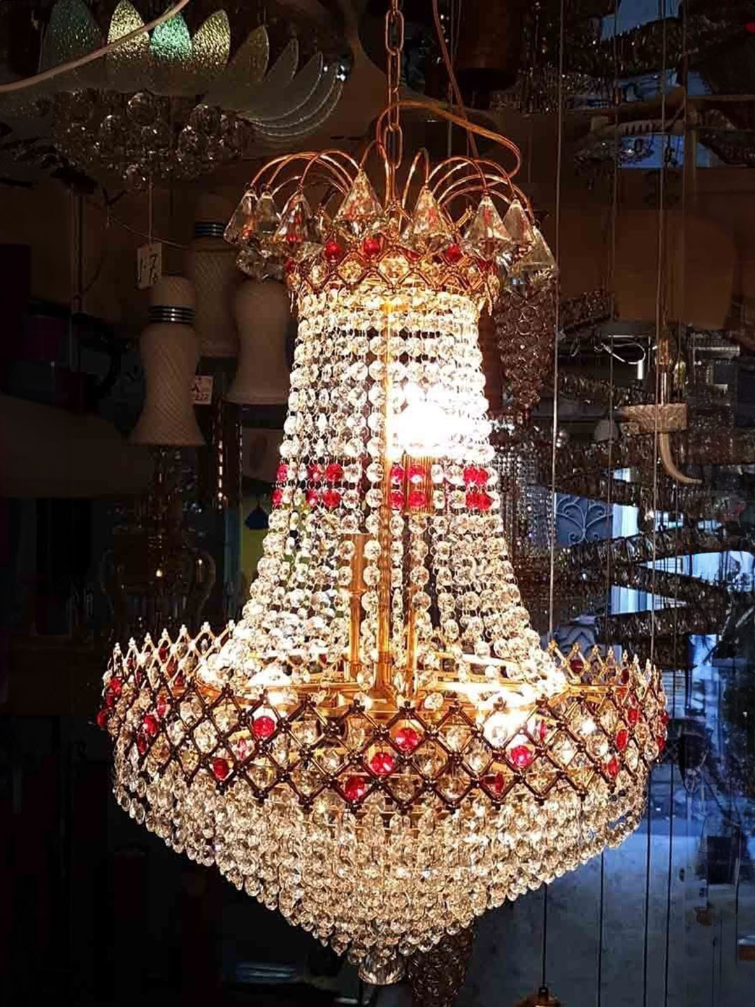 Prmoagen Beige & Red Textured Ceiling Lamp