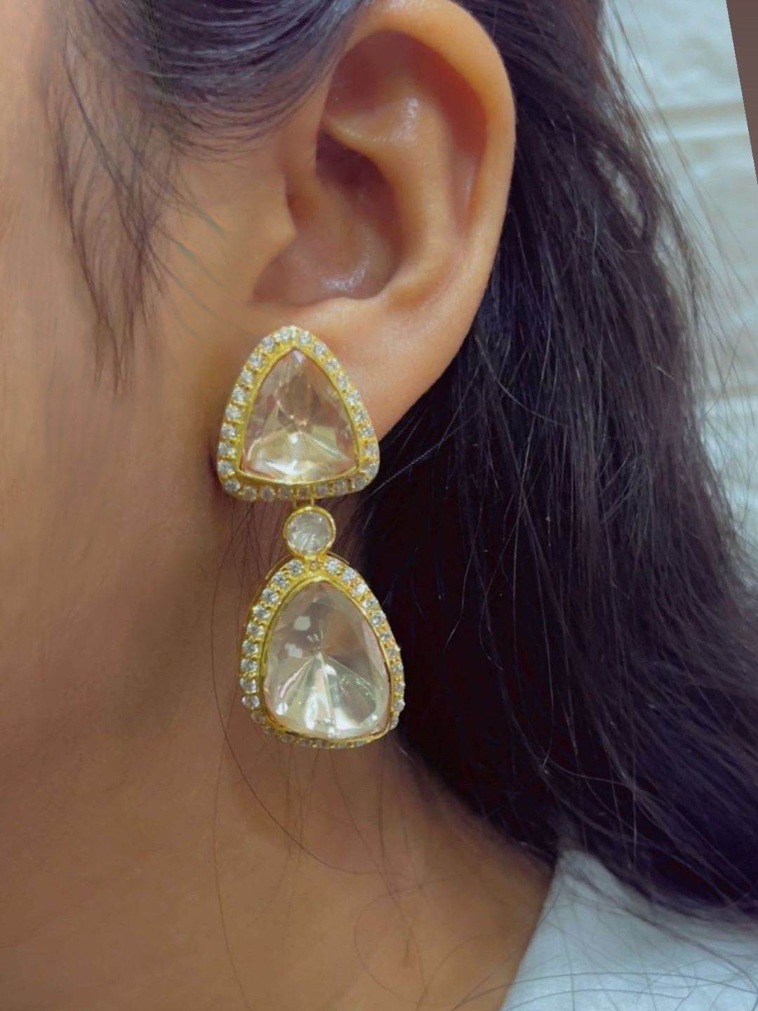 Raj Gems 925 Silver Moissanite Polki Drop Earrings