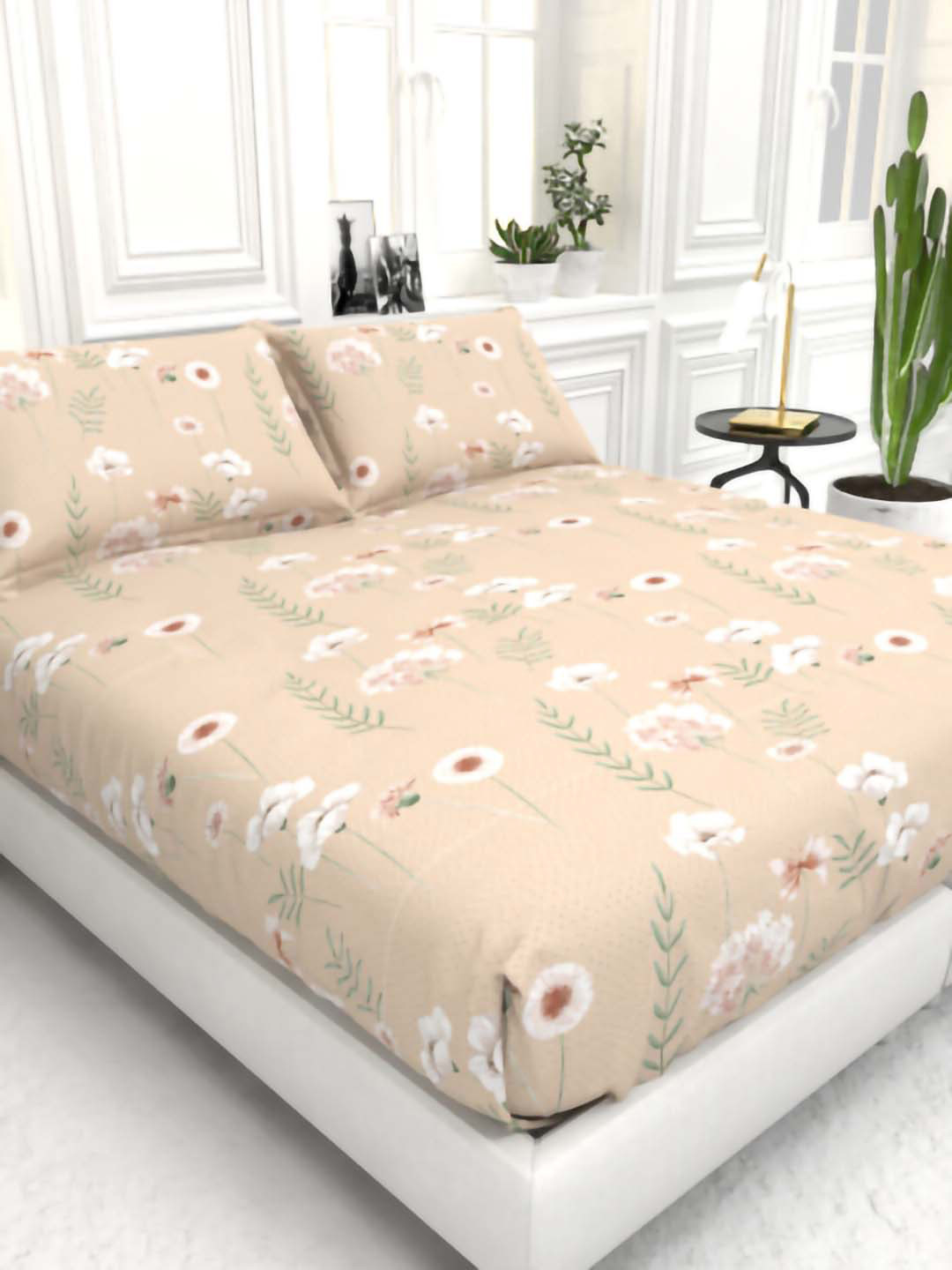 THE WHITE MOSS Cider Pink Floral Microfiber 130 TC King Bedsheet with 2 Pillow Covers-108 x 108 inches