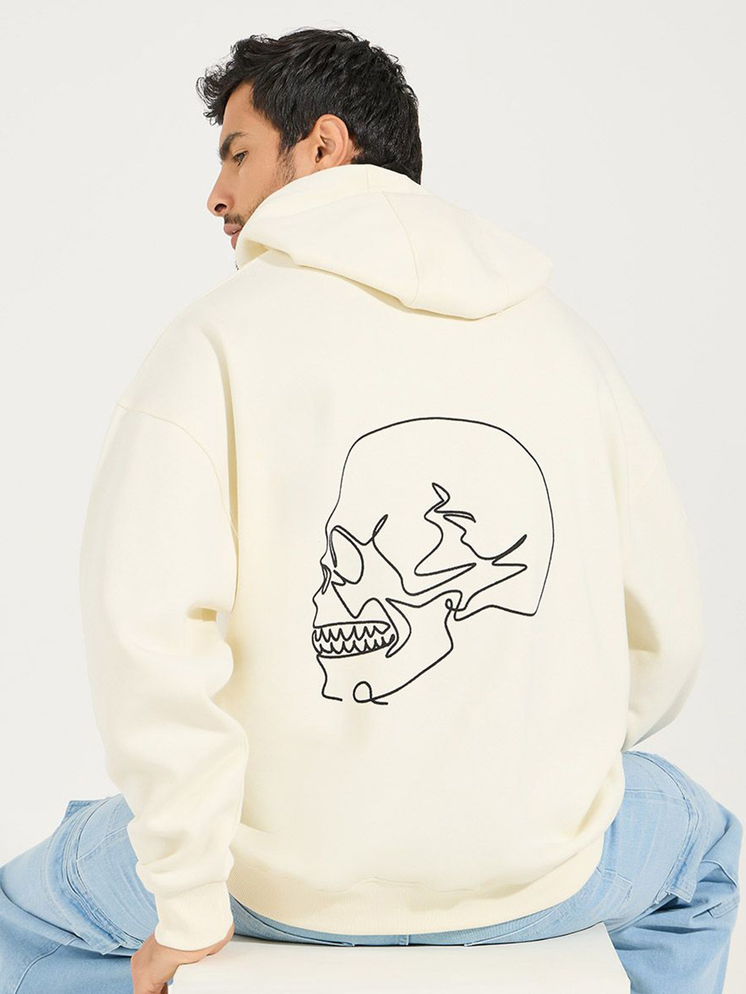 Styli Men Skull Back Print Oversized Hoodie