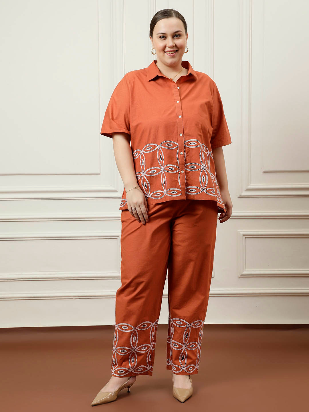 Athena Ample Lace Pure Cotton Shirt with Trouser Co-Ords