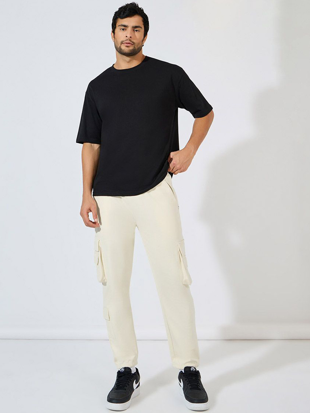 Styli Men Pure Cotton Cargo Jogger with Zipper Pockets