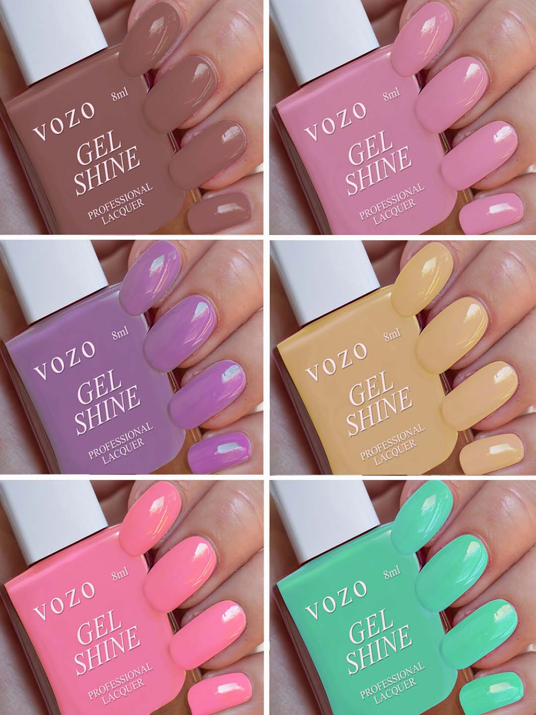 VOZO Set Of 6 Rich Long Lasting Nail Polish- 8ml Each- (VT-2)