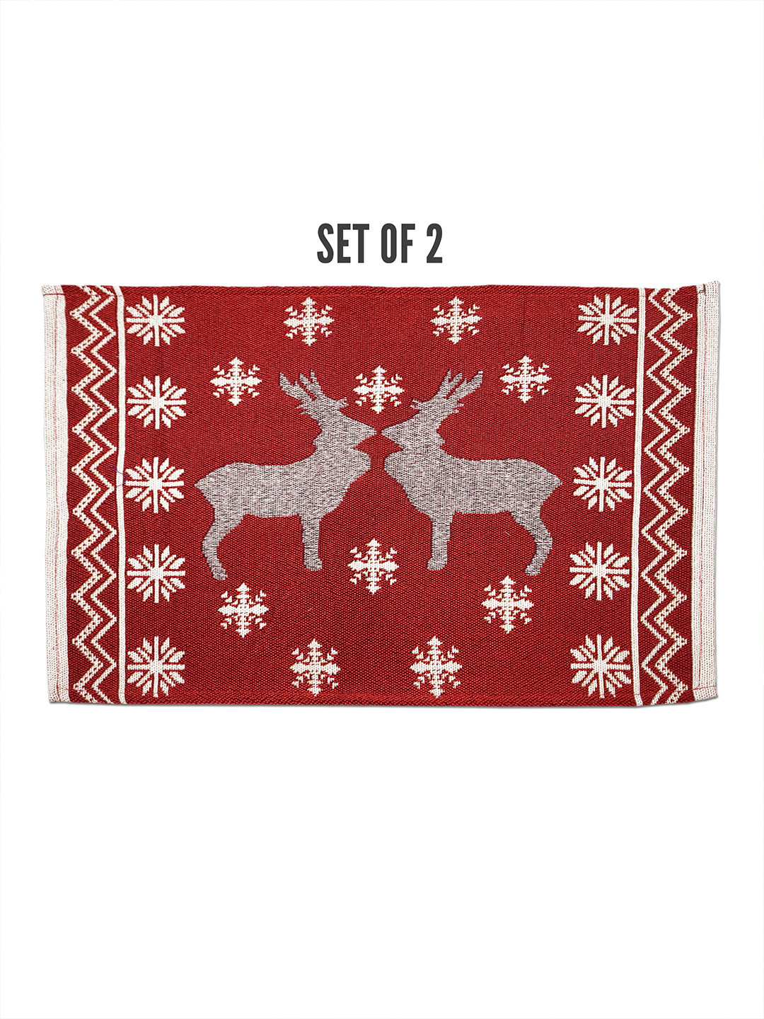 ANA Red & White 2 Pieces Jaquard Woven Rectangle Table Placemats