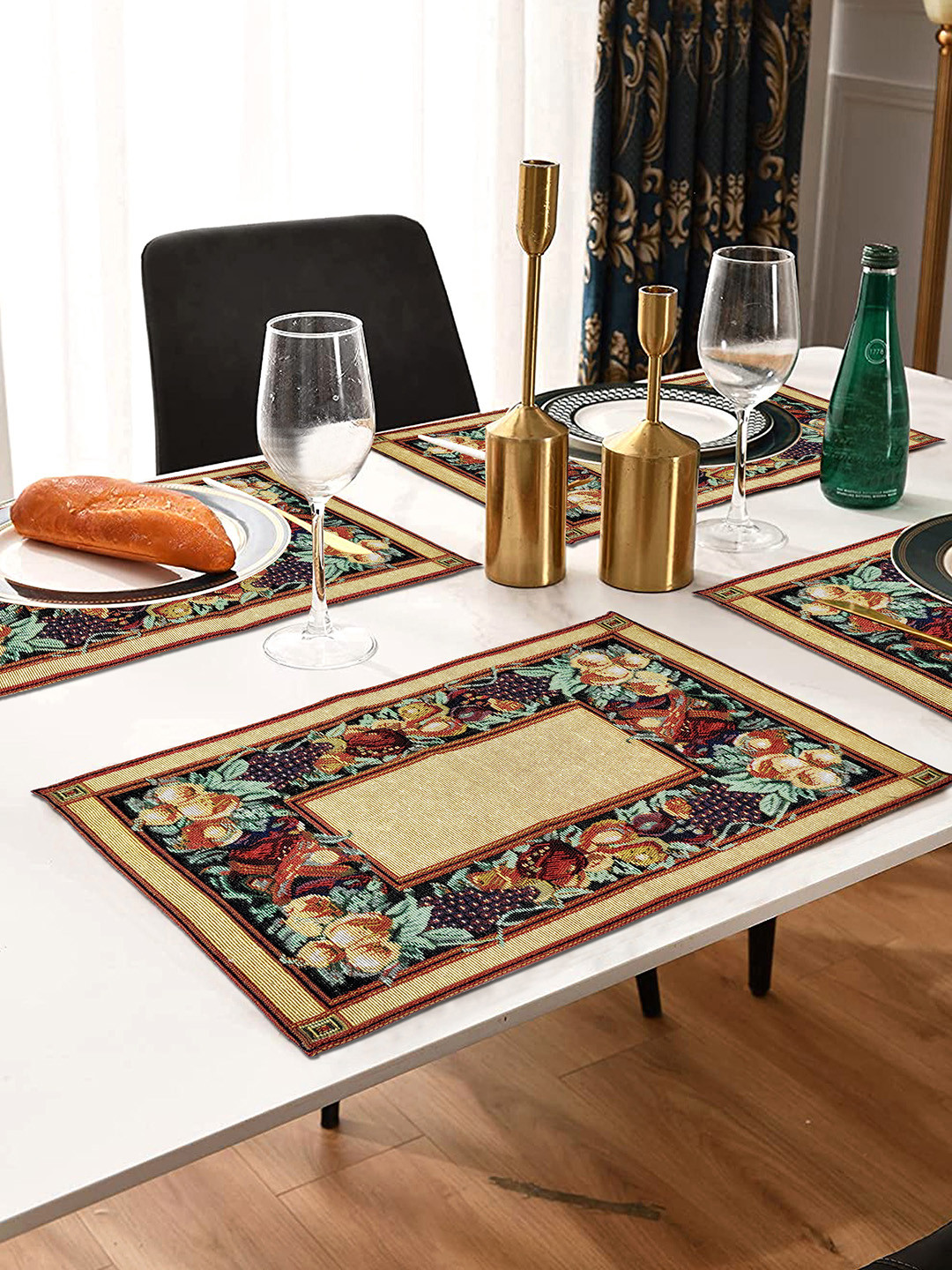 ANA Yellow & Green 4 Pieces Jacquard Woven Floral Table Placemats