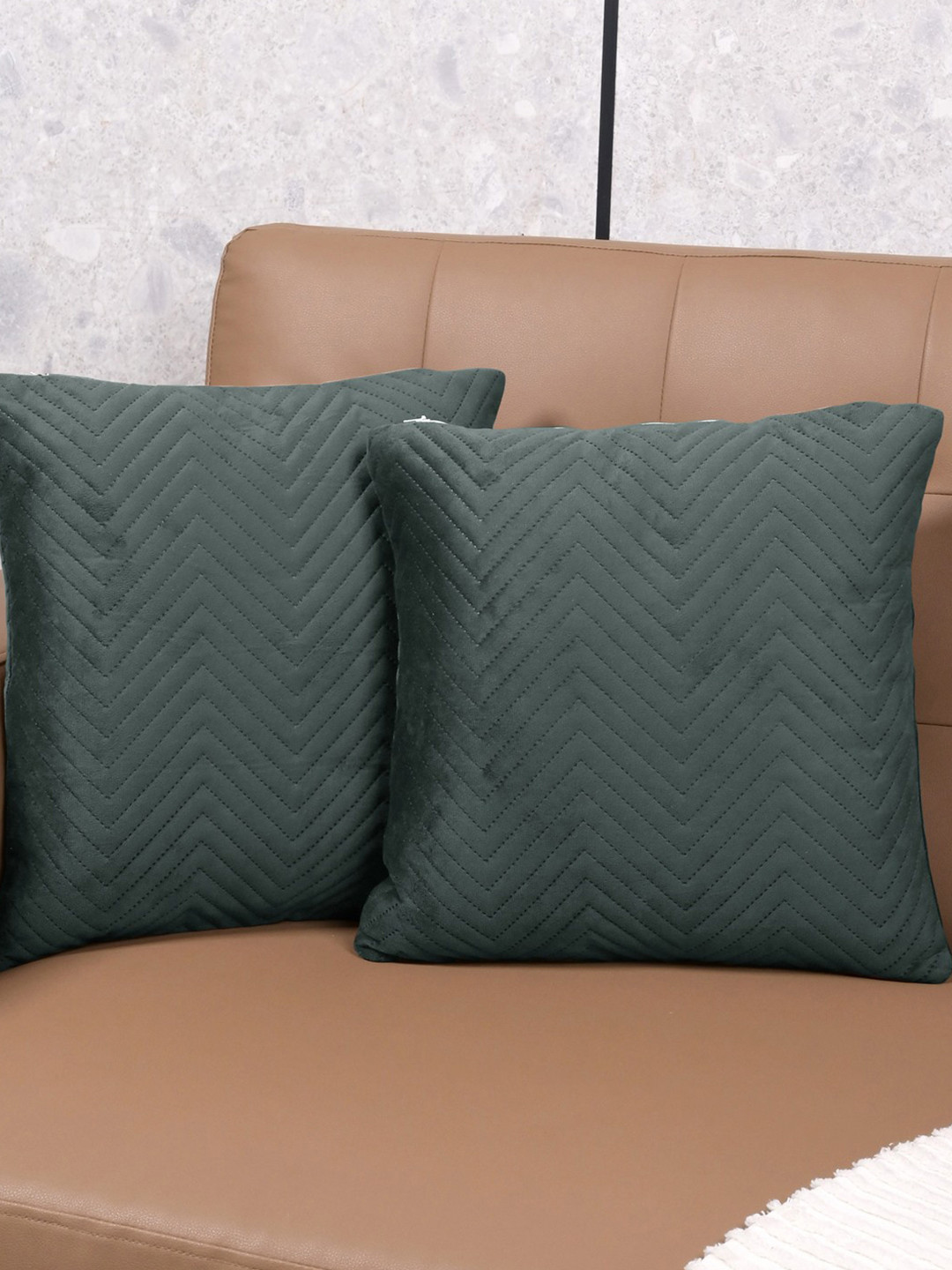 Saral Home Dark Grey 2 Pieces Geometric Velvet Square Cushion Covers