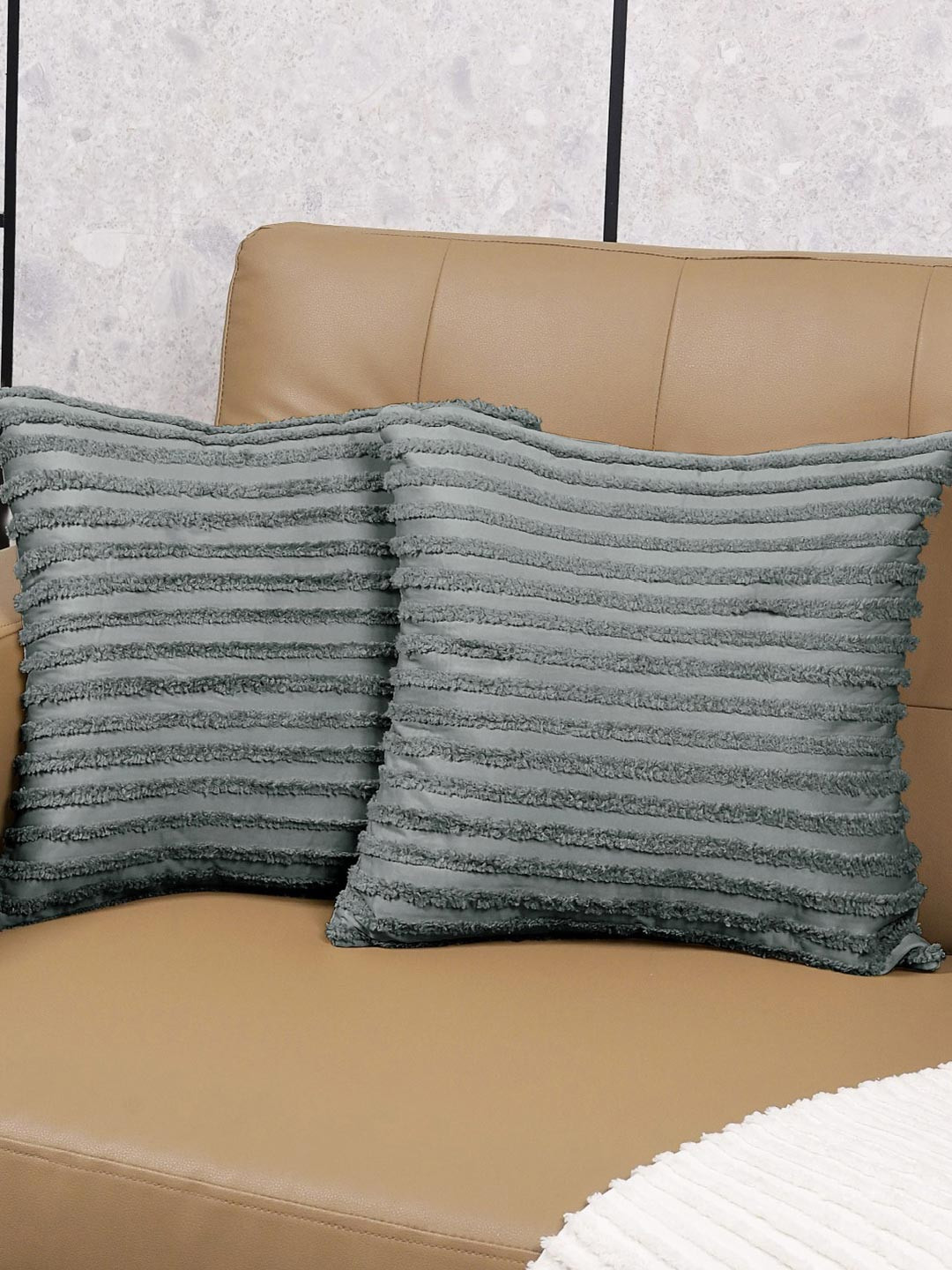 Saral Home Grey 2 Pieces Axis Striped Microfiber Square Cushion Covers