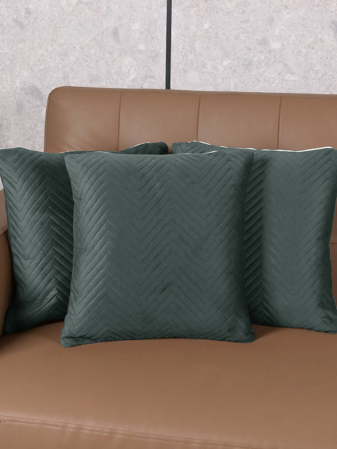 Saral Home Dark Grey 3 Pieces Geometric Velvet Square Cushion Covers