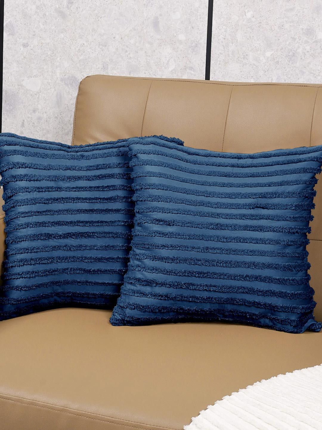 Saral Home Blue 2 Pieces Axis Striped Microfiber Square Cushion Covers