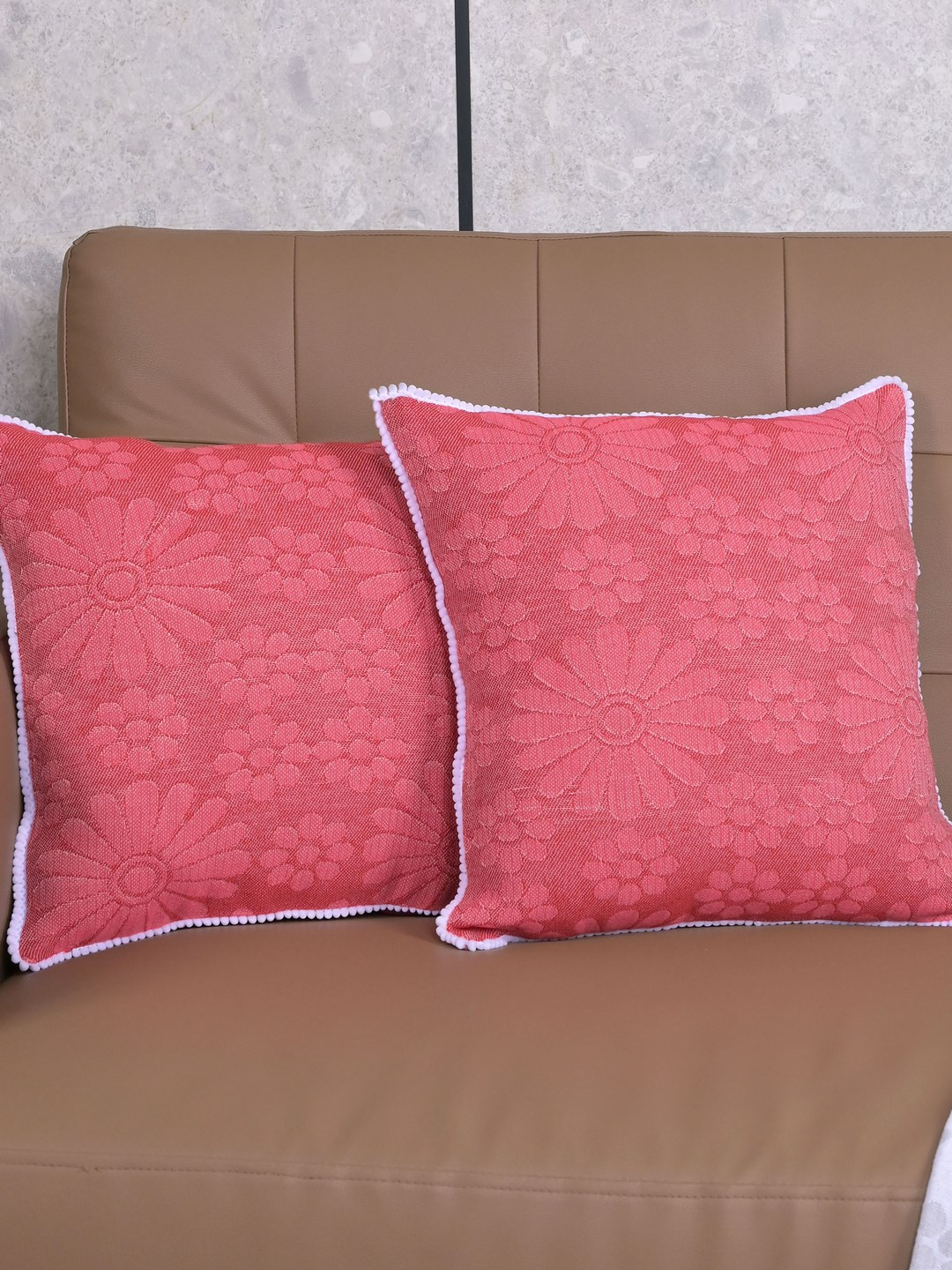 Saral Home Rust & White 2 Pieces Chitki Floral Cotton Square Cushion Covers