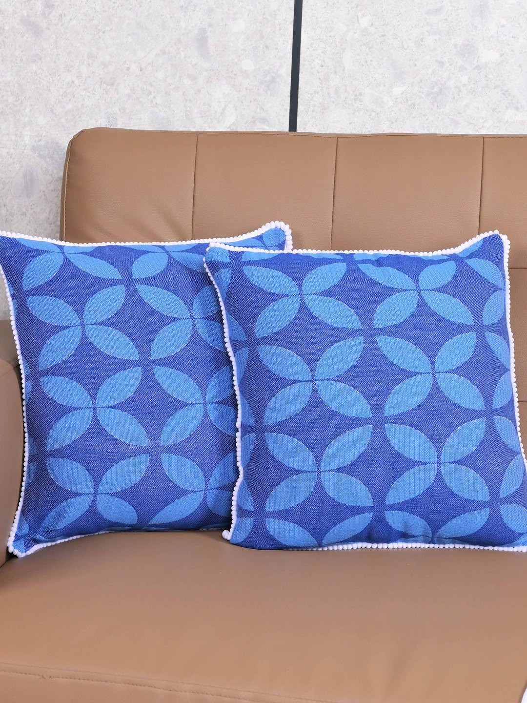 Saral Home Blue 2 Pieces Geometric Dhadki Cotton Square Cushion Covers