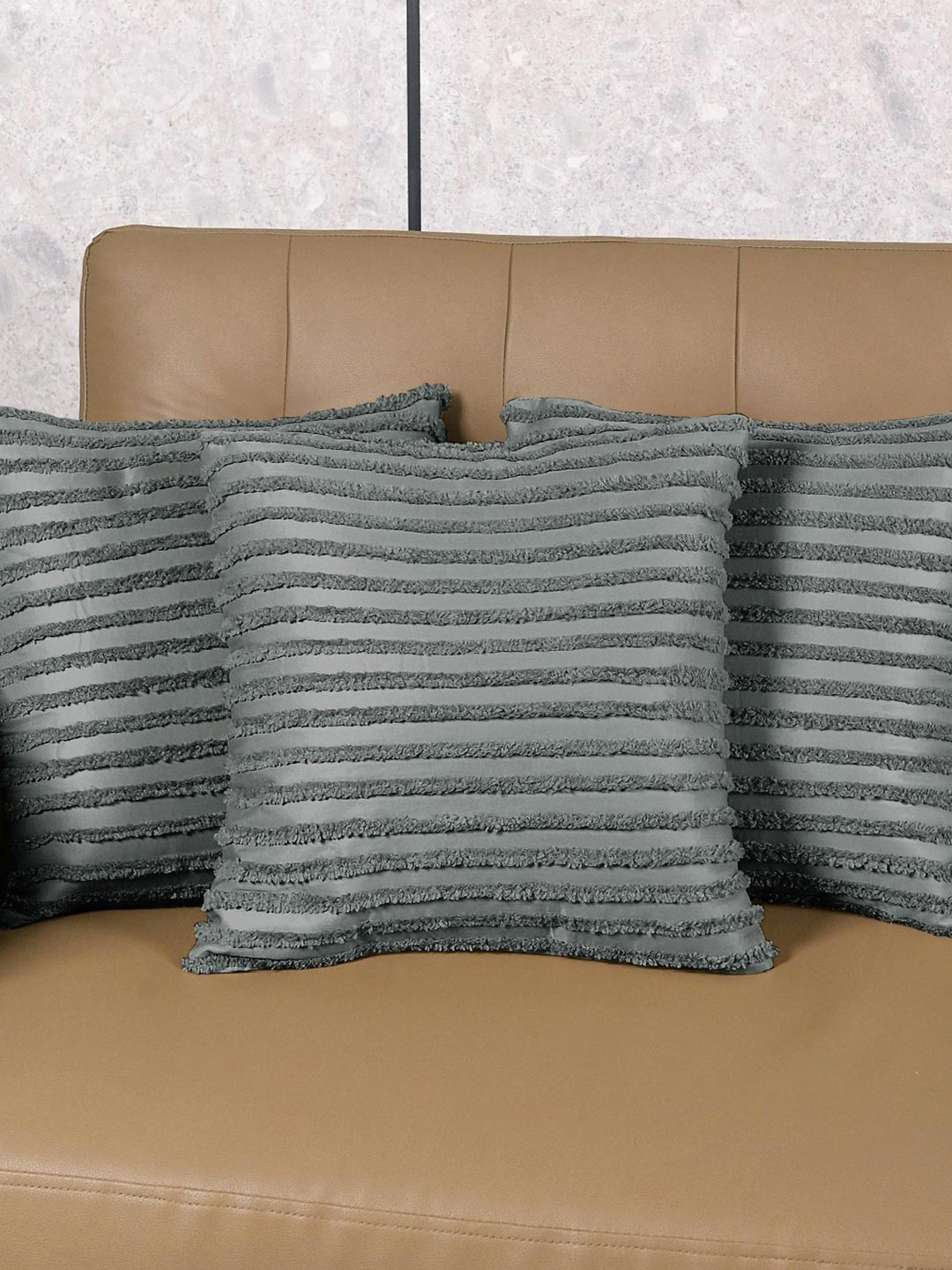 Saral Home Grey 3 Pieces Axis Striped Microfiber Square Cushion Covers