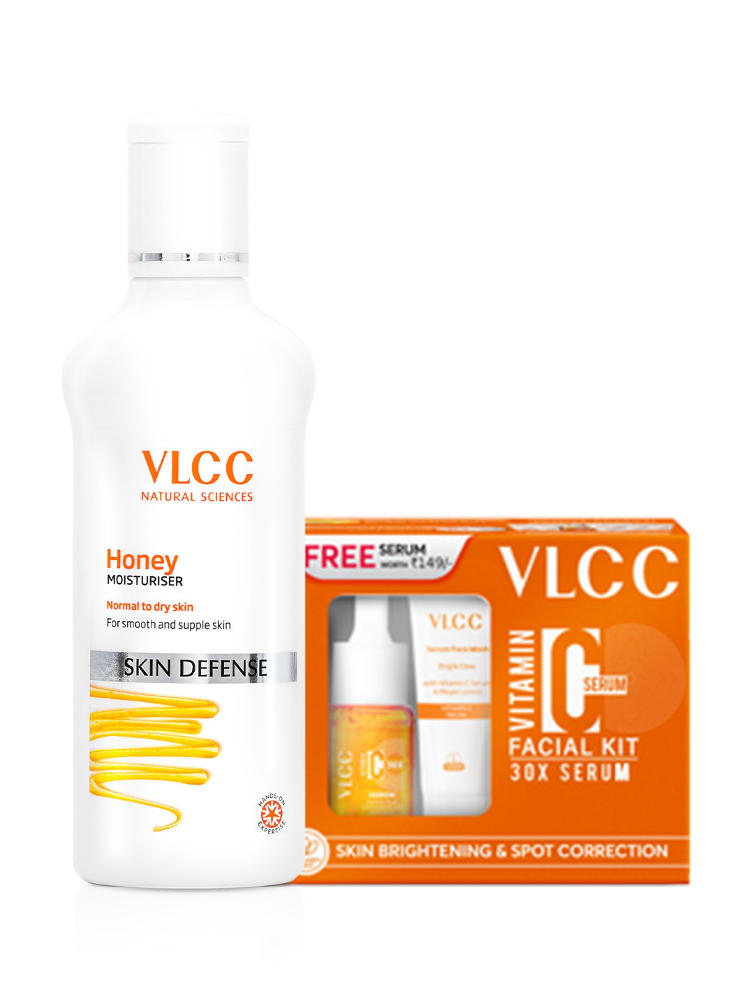 VLCC Set of Skin Defense Honey Moisturizer - 100 ml & Vitamin C Serum Facial Kit - 58 g