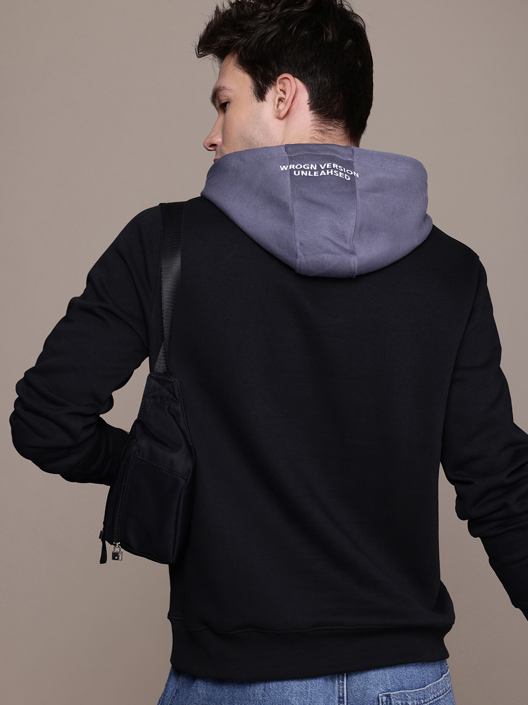 WROGN Minimal Brand Logo Printed Hooded Sweatshirt