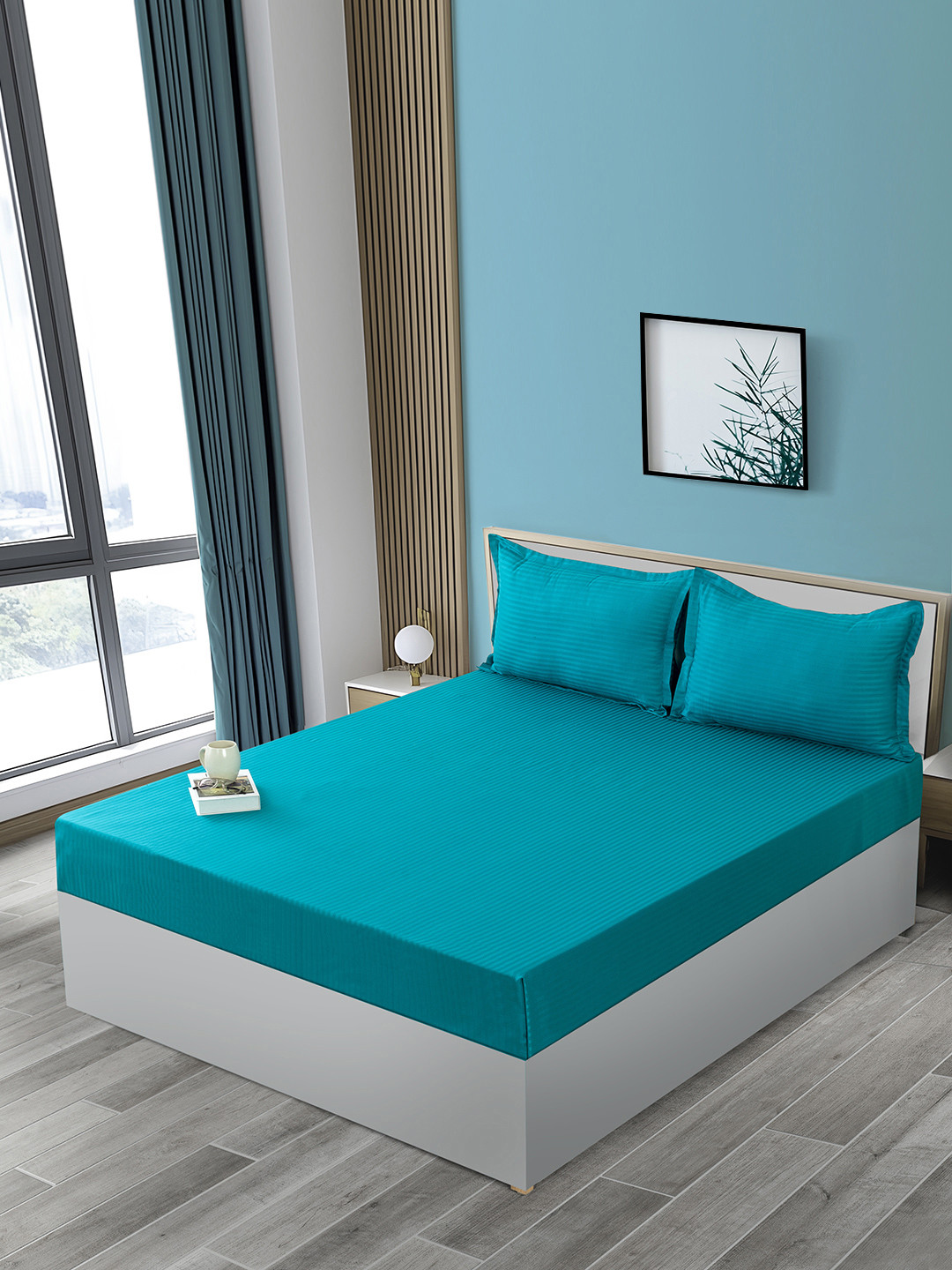 SWAYAM Blue Striped AC Room 110 GSM Cotton Double Bed Dohar