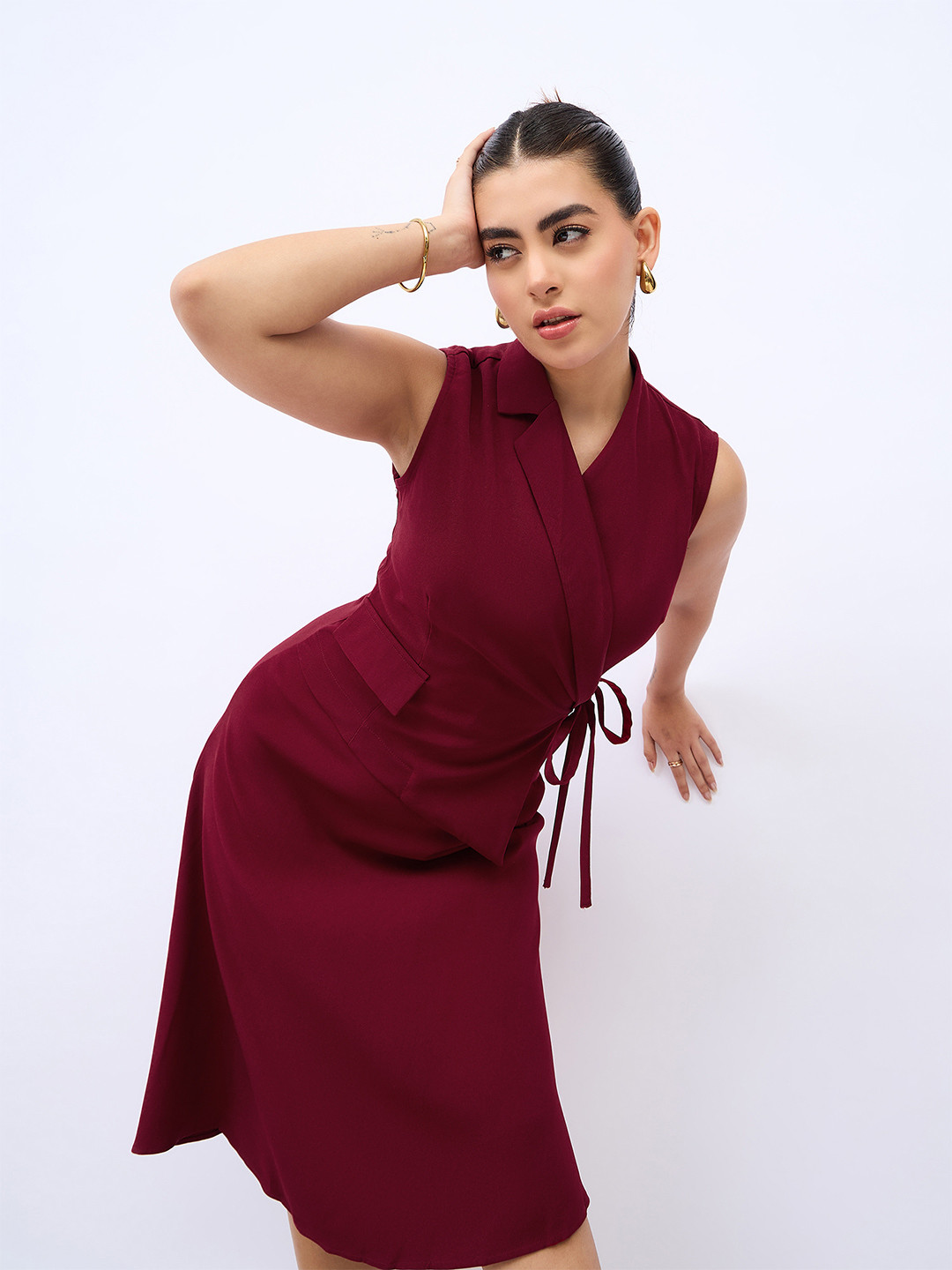 Styli Tie-Up Sleeveless Blazer Midi Dress