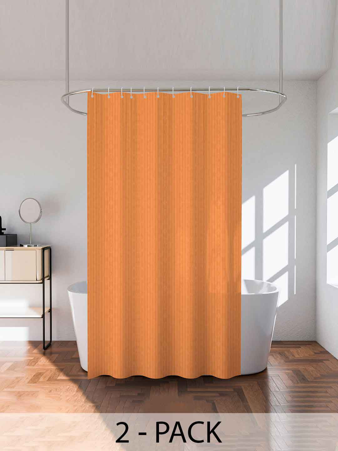 Kuber Industries Gold Toned & Orange 2 Pieces Water Proof Shower Curtains