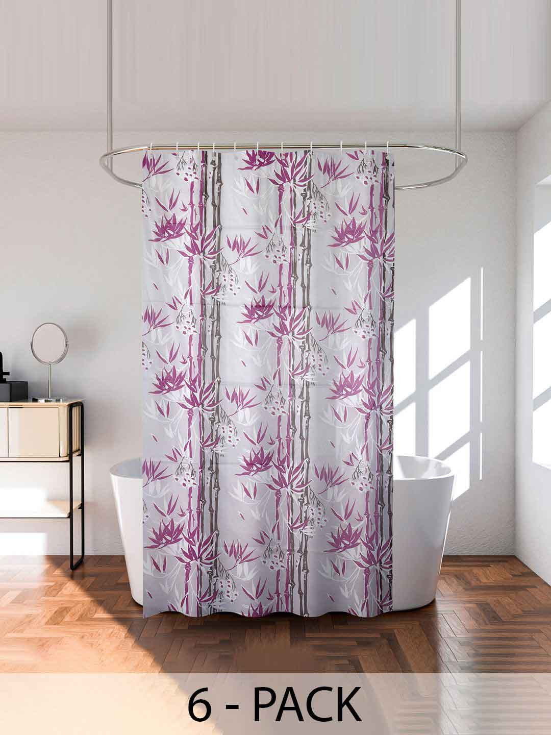 Kuber Industries Purple & Grey 6 Pieces Printed Water Proof Shower Curtains
