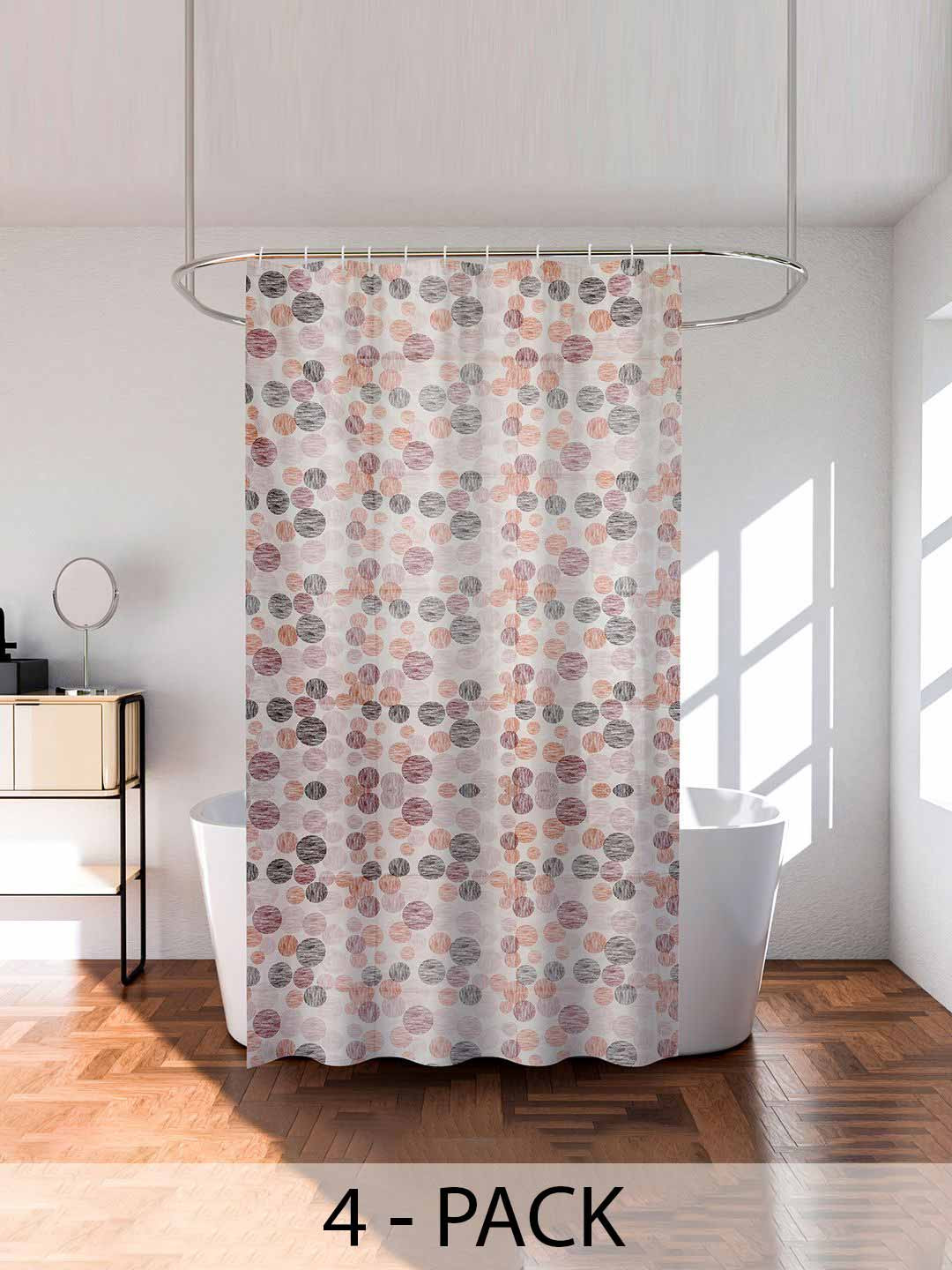 Kuber Industries Orange & Red 4 Pieces Dot Printed Shower Curtain With Rings
