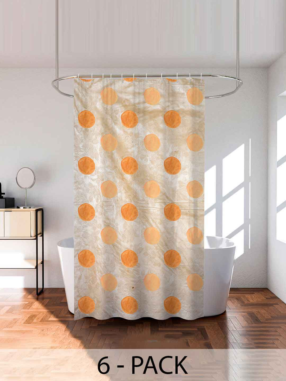 Kuber Industries Orange & Gold Toned 6 Pieces Printed Shower Curtains