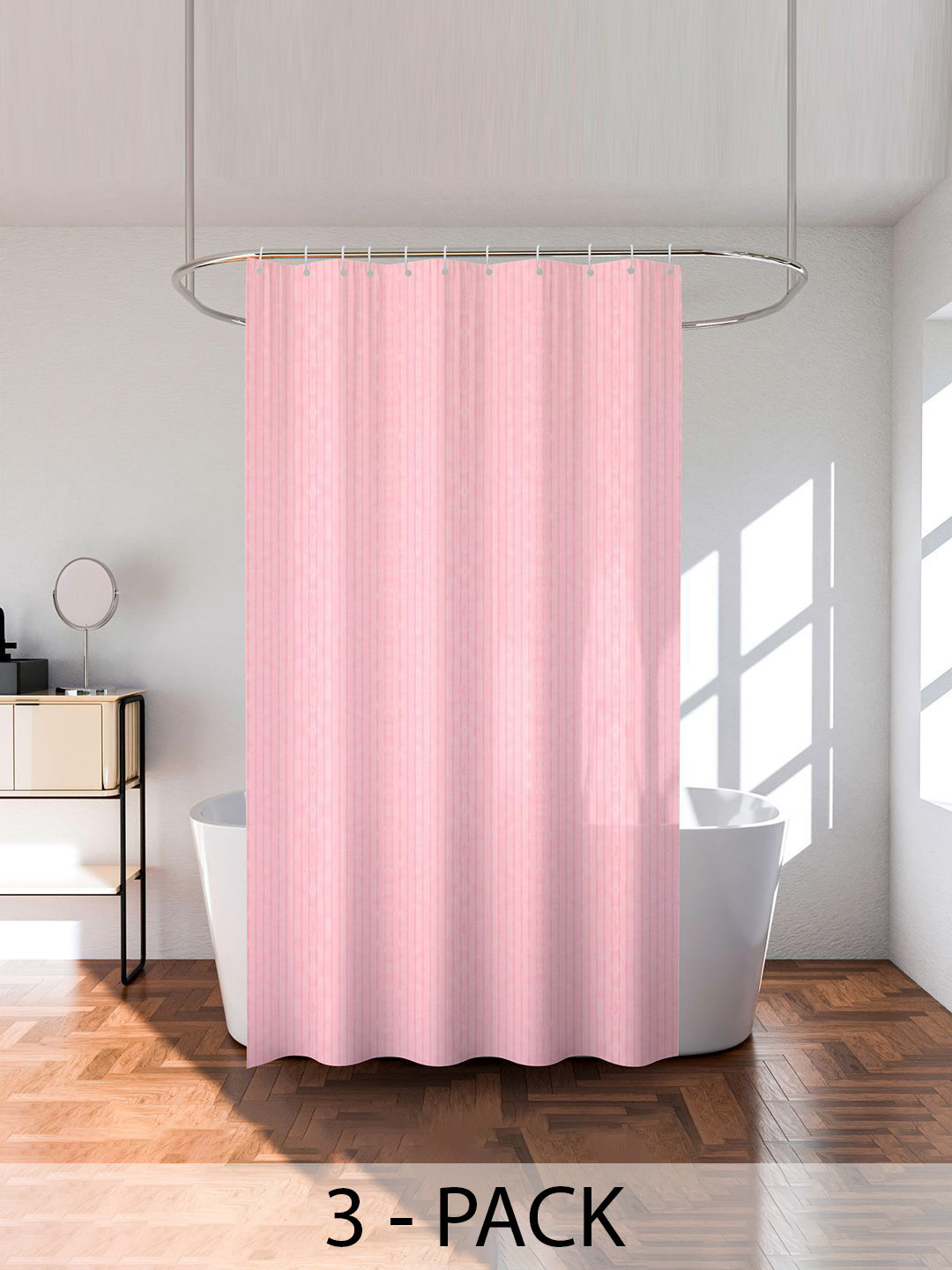 Kuber Industries Pink 3 Pieces Shower Curtain With Rings