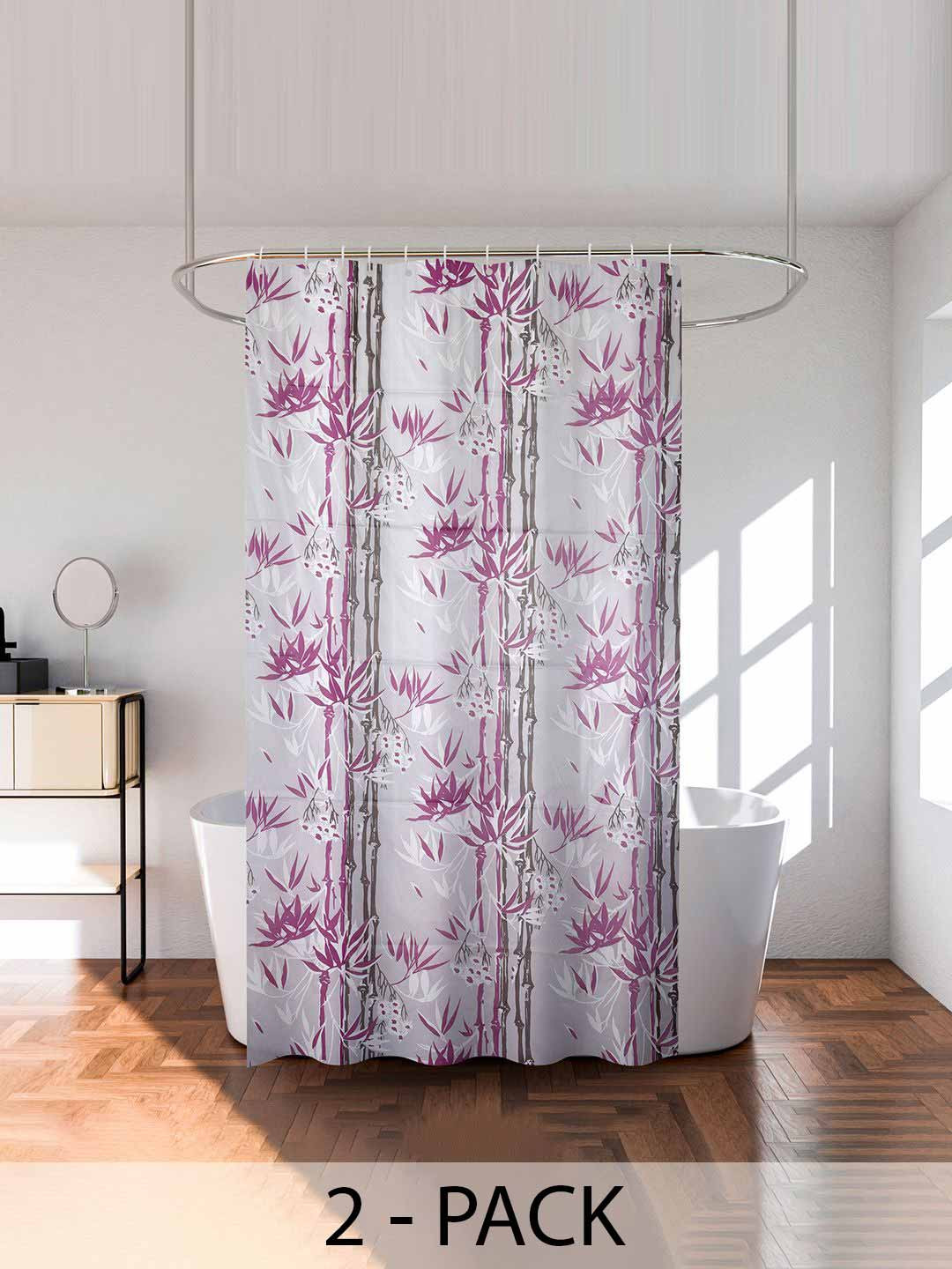 Kuber Industries Purple & White 2 Pieces rinted Shower Curtains